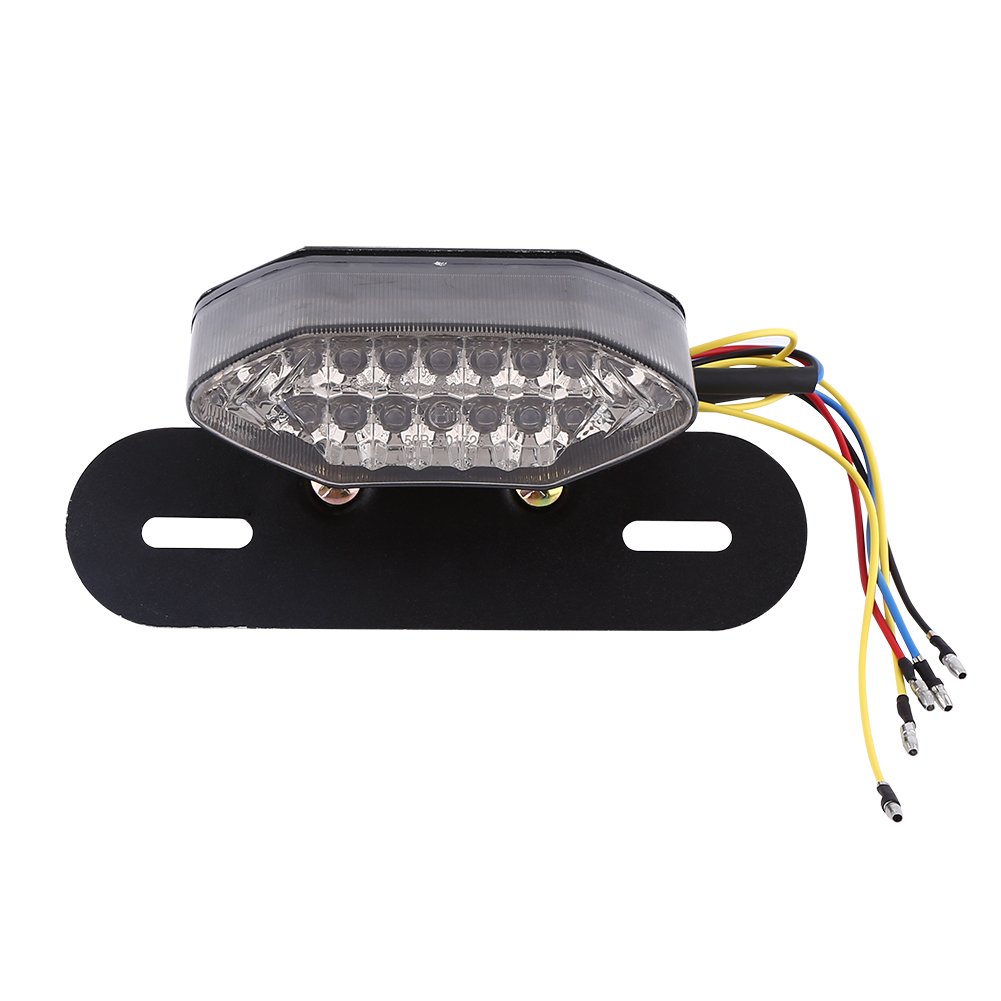 16 LED Motorcycle ATV License Plate Mount Holder with Integrated Tail Turn Signal Brake Light - 12V Gray - Perfect for Off-Road Bikes, Dirt Bikes & Quad Vehicles