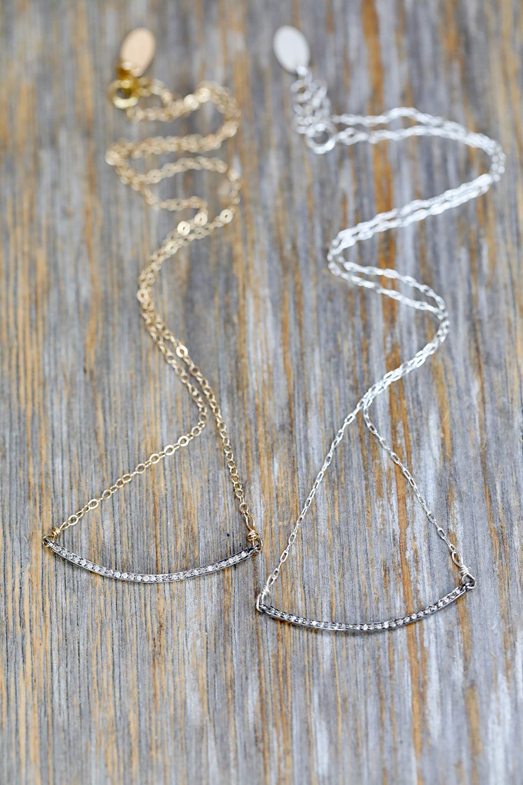 Elegant Curved Diamond Gemstone Bar Necklace - Sterling Silver & 14k Gold Filled Smile Pendant - Perfect Women's Jewelry Gift for Christmas, Anniversary & Special Occasions