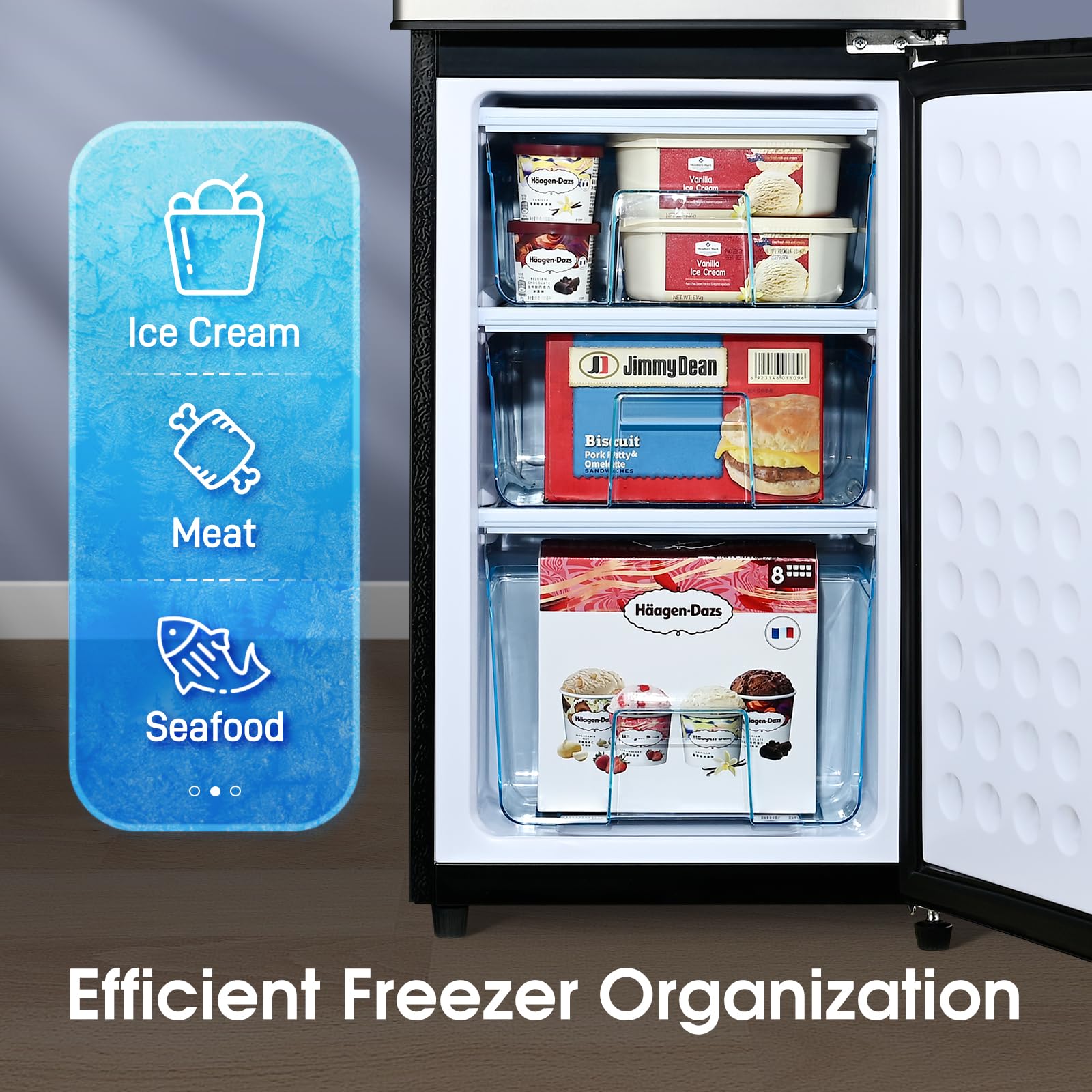 4.1 Cu.Ft Compact Refrigerator with Bottom Freezer & Storage Drawer - 2 Door Mini Fridge with 7 Adjustable Temperature Settings, Large Capacity Silver Design - Perfect for Bedroom, Dorm, Office, Apartment, Kitchenette & Small Spaces