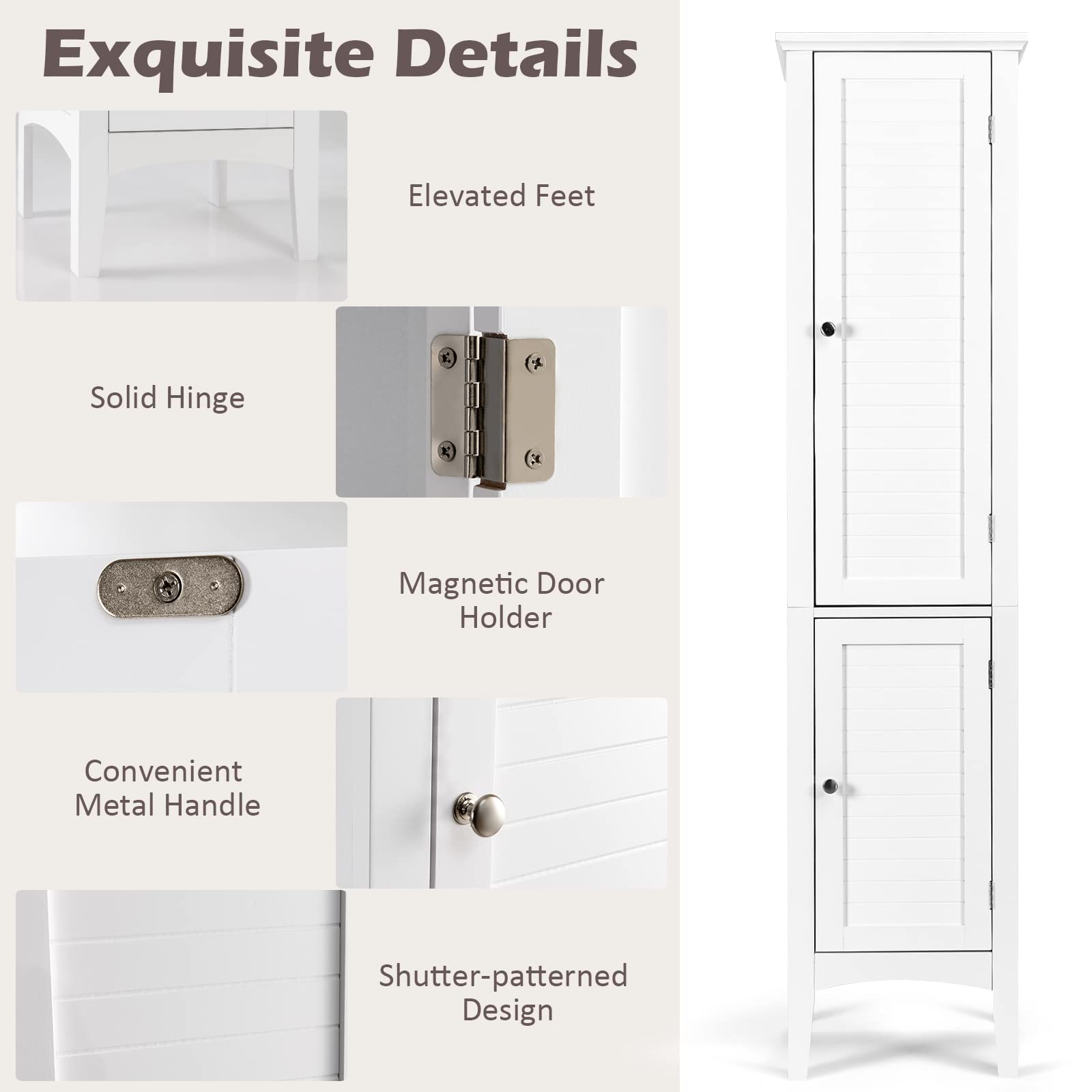 Giantex 5-Tier Storage Cabinet - Freestanding Tall Bathroom & Kitchen Organizer with Shelves, Slim Floor Cabinet for Living Room, Bedroom, Linen & Towel Storage (White) - Perfect for Small Spaces & Home Organization