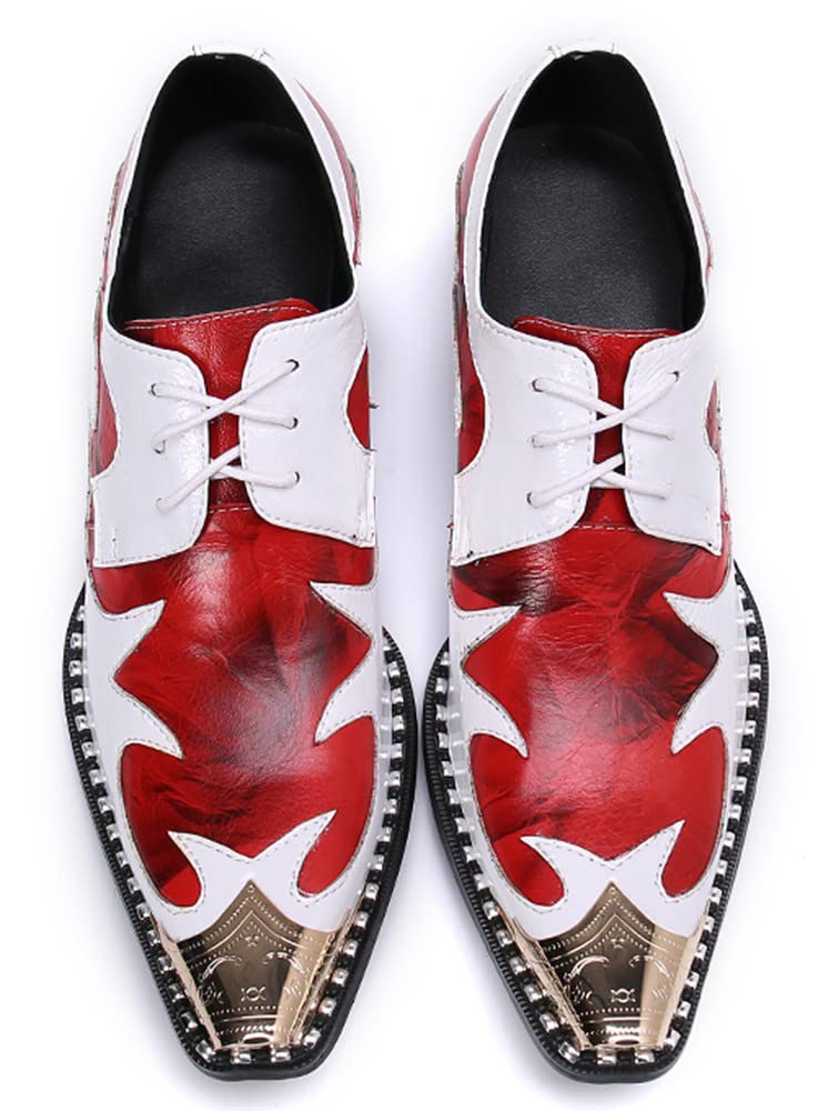 Santimon Men's Floral Oxford Dress Shoes - Genuine Leather Lined Business Formal Shoes with Rose Paint Metal Cap Toe - Classic Lace Up for Wedding, Dance & Office Occasions