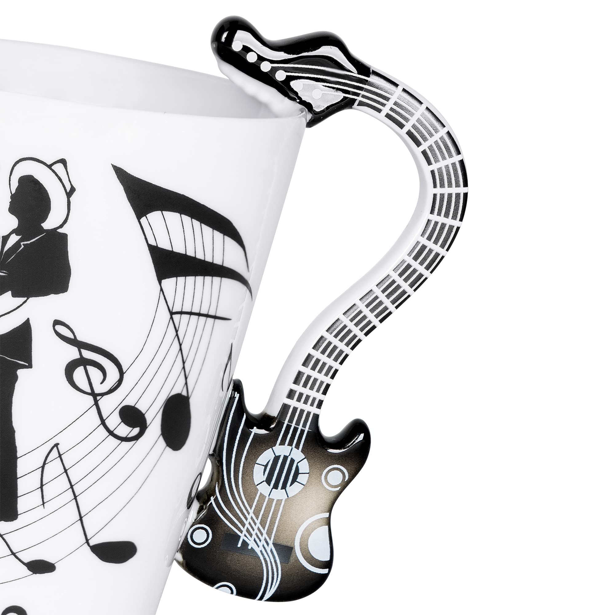 13.5 oz Guitar Shaped Coffee Mug - Perfect Music Gift for Guitar Players & Musicians - Ideal for Birthday, Christmas, Anniversary Gifts for Men & Women (Black) - Great for Coffee, Tea, or Hot Chocolate at Home, Office, or Music Studio