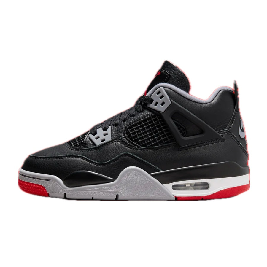 Air Jordan 4 Retro Bred Reimagined GS Sneakers - Black Cement Grey Varsity Red Summit White Basketball Shoes for Kids | Perfect for School, Sports & Casual Wear
