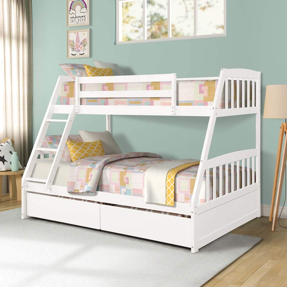 Solid Wood Twin Over Full Bunk Bed with 2 Storage Drawers - White | Space-Saving Kids & Guest Bedroom Furniture | Perfect for Small Rooms, Shared Kids' Rooms & Vacation Homes