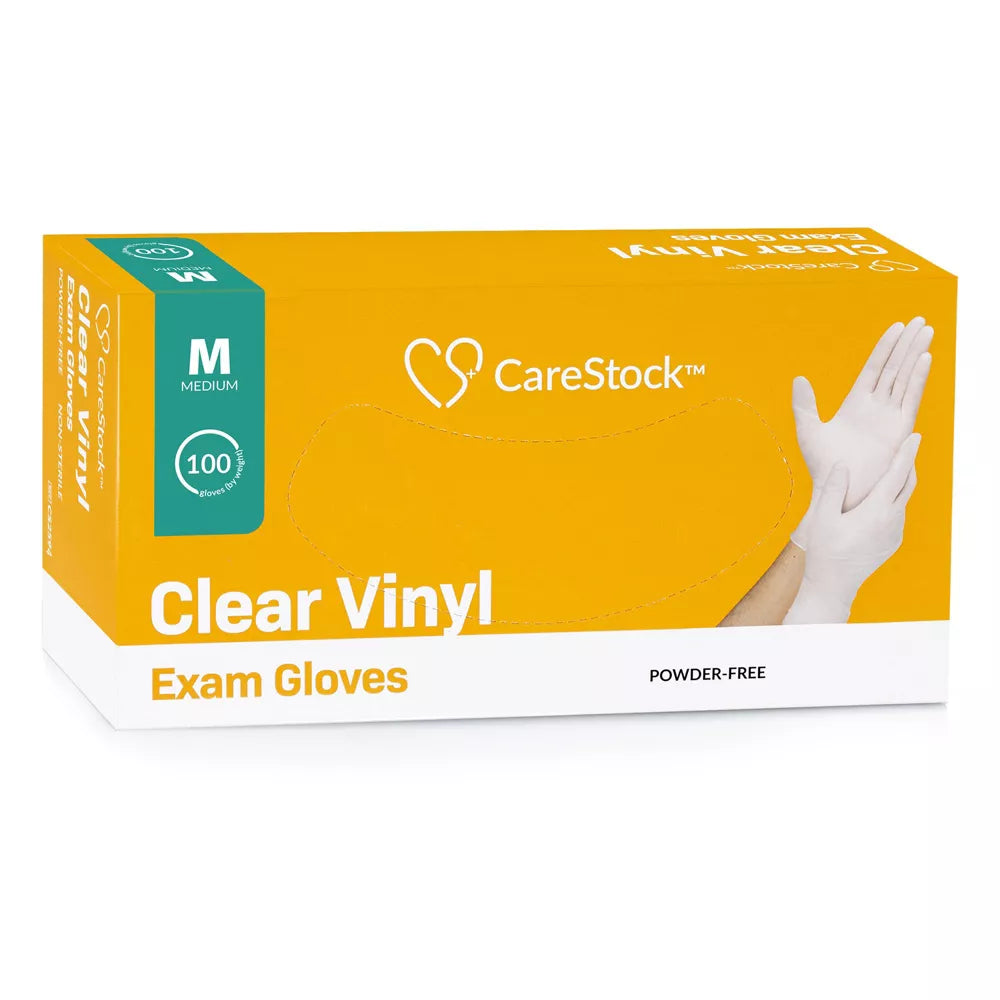**CareStock Vinyl Exam Gloves - Ultra Strong, Slip-Resistant Textured Grip - Disposable Powder-Free Medical Gloves (Clear) - Ideal for Healthcare, Food Handling & Cleaning**