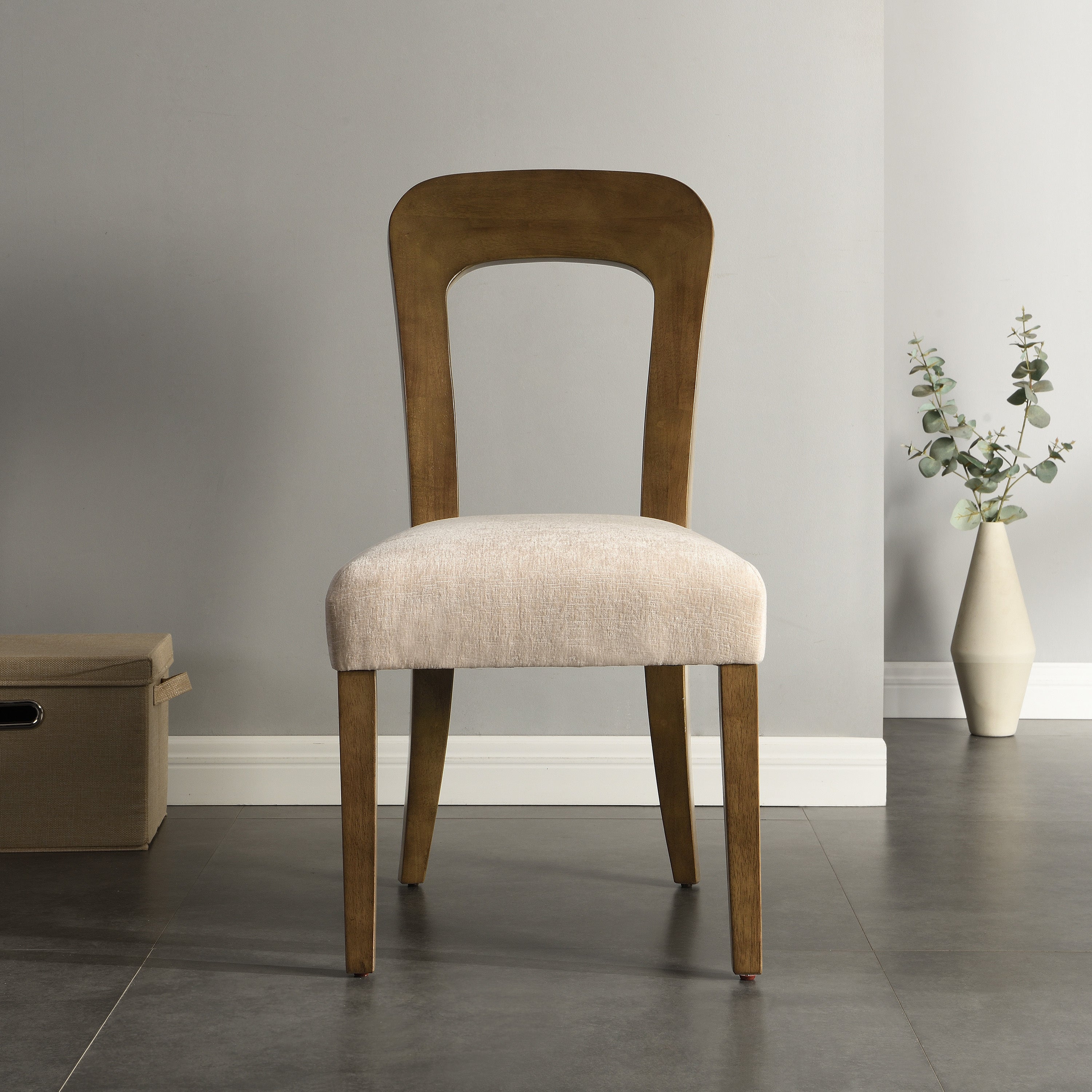 Set of 2 Upholstered Dining Chairs with Beige Fabric & Light Brown Rubber Wood Legs - 330 LBS Capacity - Perfect for Kitchen, Dining Room, Breakfast Nook & Small Space Decor