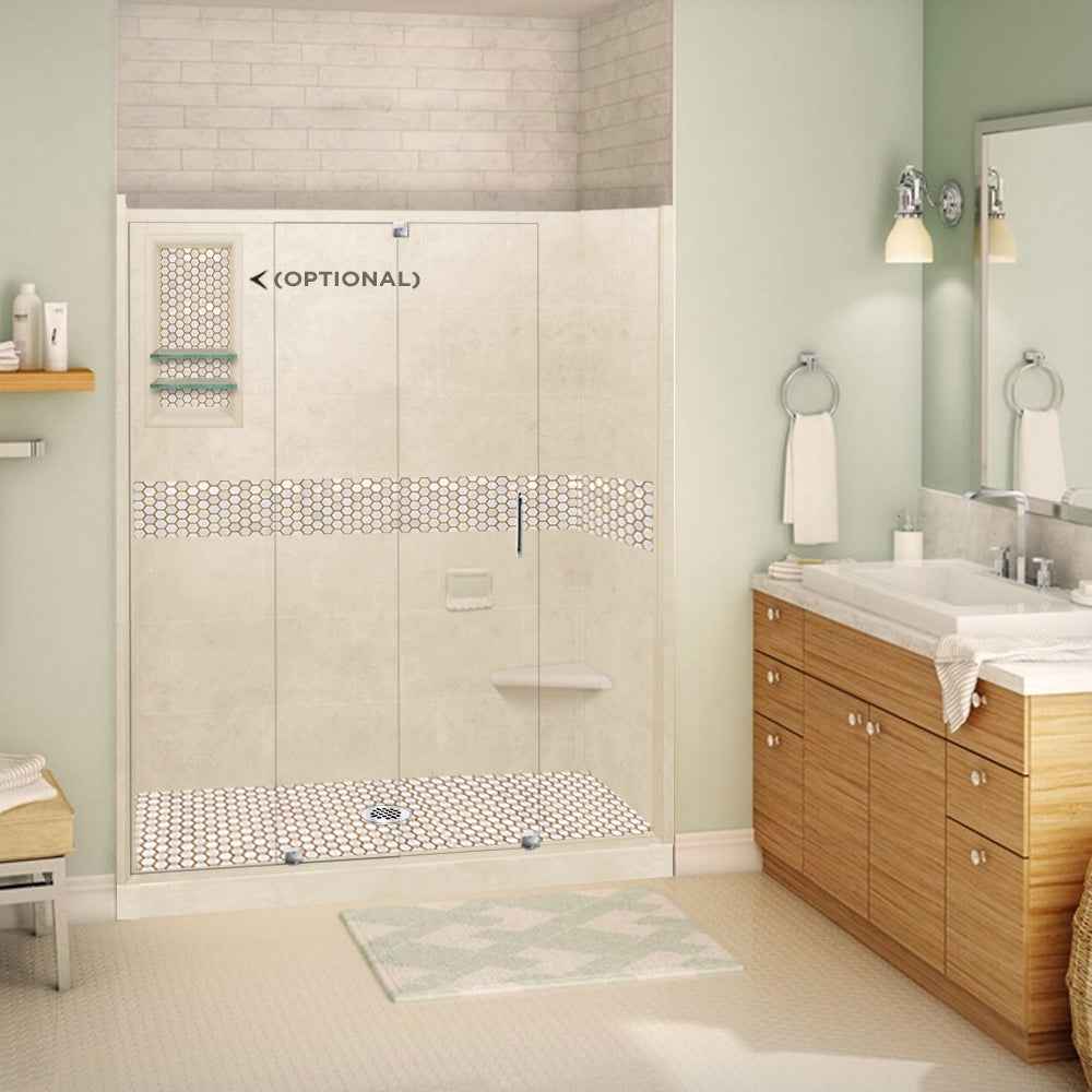 60 Alcove Desert Sand Sistine Stone & Honey Hex Mosaic Tile - DIY Shower Remodel Kit for Bathroom Wall & Floor Backsplash - Perfect for Home Renovation, Spa Style Decor, and Modern Interior Design