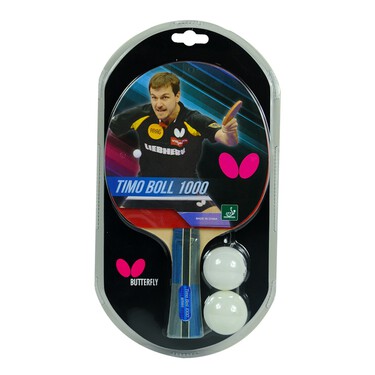 Timo Boll 1000 Butterfly Table Tennis Racket with 2 Balls - Professional Ping Pong Paddle for Indoor & Outdoor Games, Training, and Competitive Play