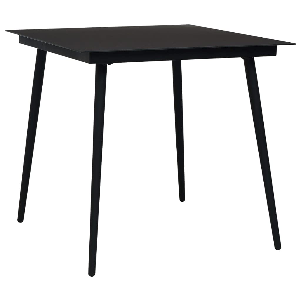 vidaXL Black Powder-Coated Steel and Glass Patio Dining Table – Weather-Resistant, Durable for Garden, Patio, Dining Room, Outdoor Entertaining, and Al Fresco Dining
