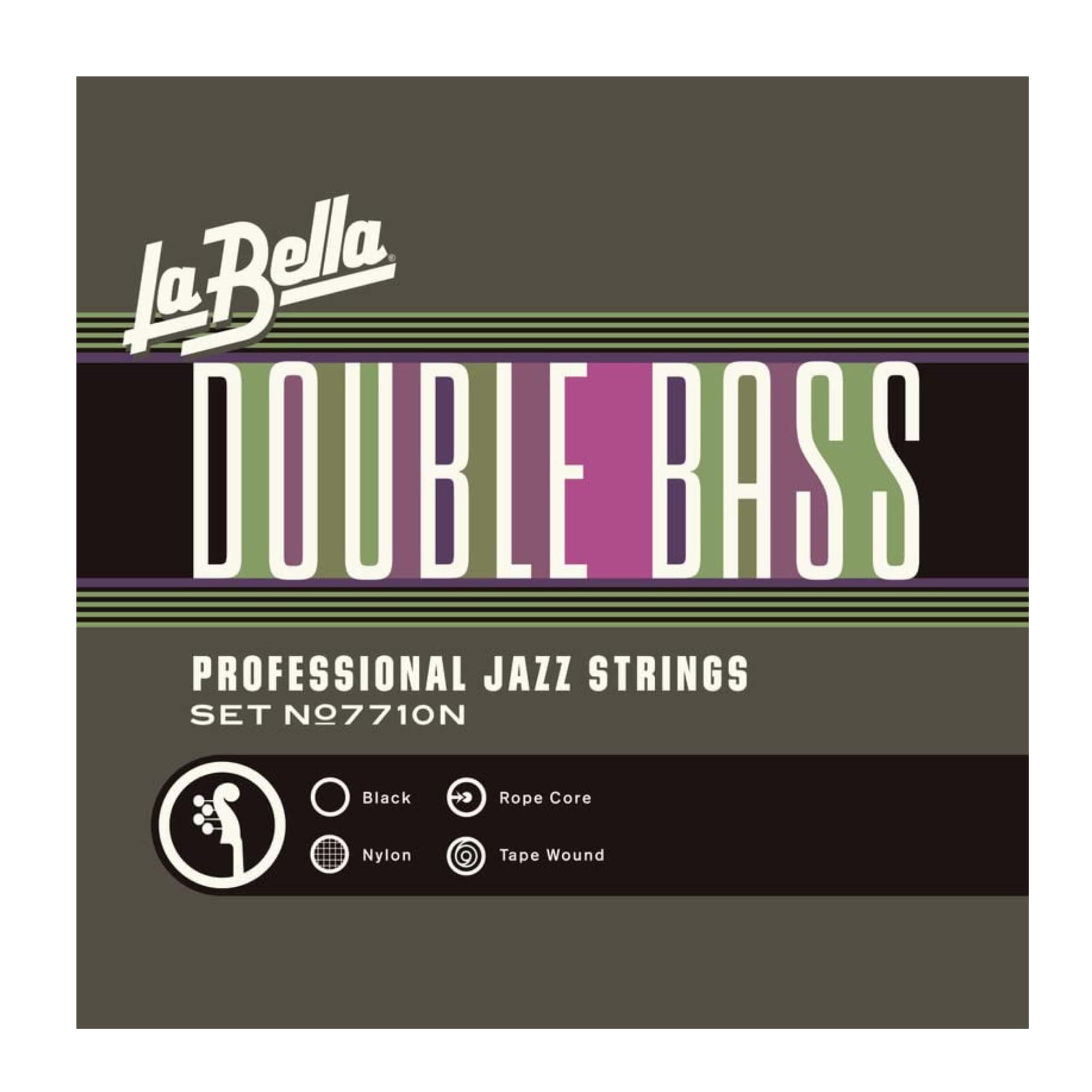 La Bella 7710N Double Bass Black Nylon Tape Wound Jazz Strings 61-134 - Premium Bass Guitar Strings for Jazz, Blues & Orchestral Performance