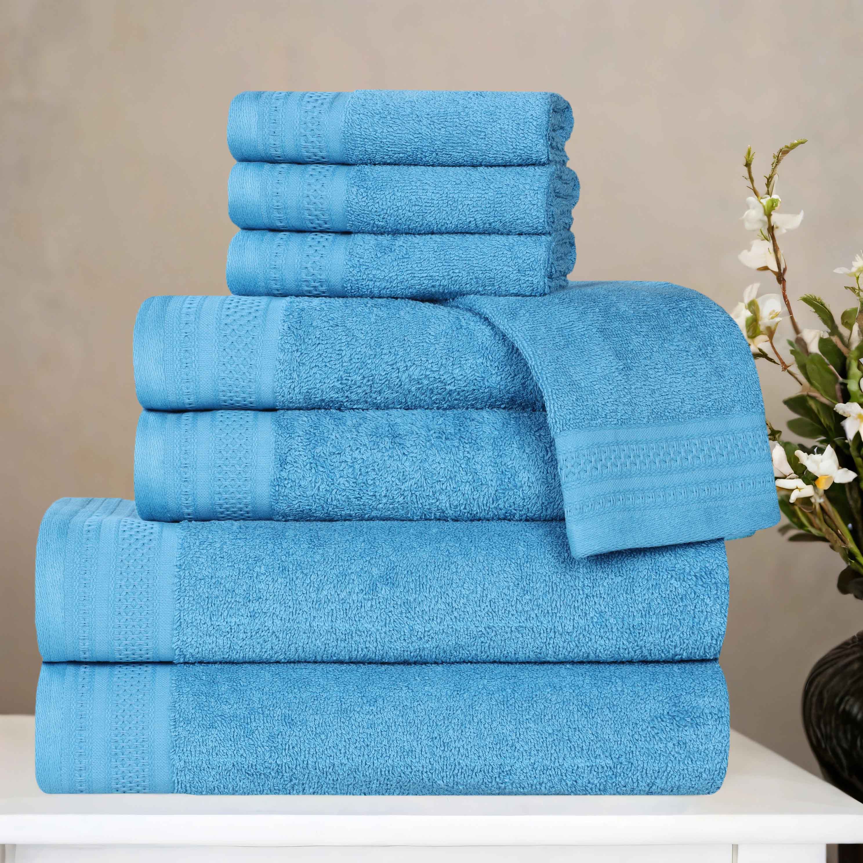 Premium Honeycomb Textured Waffle Border 8-Piece Cotton Towel Set - Ultra Soft & Absorbent Bath Towels for Spa, Guest Bathroom & Luxury Home Decor