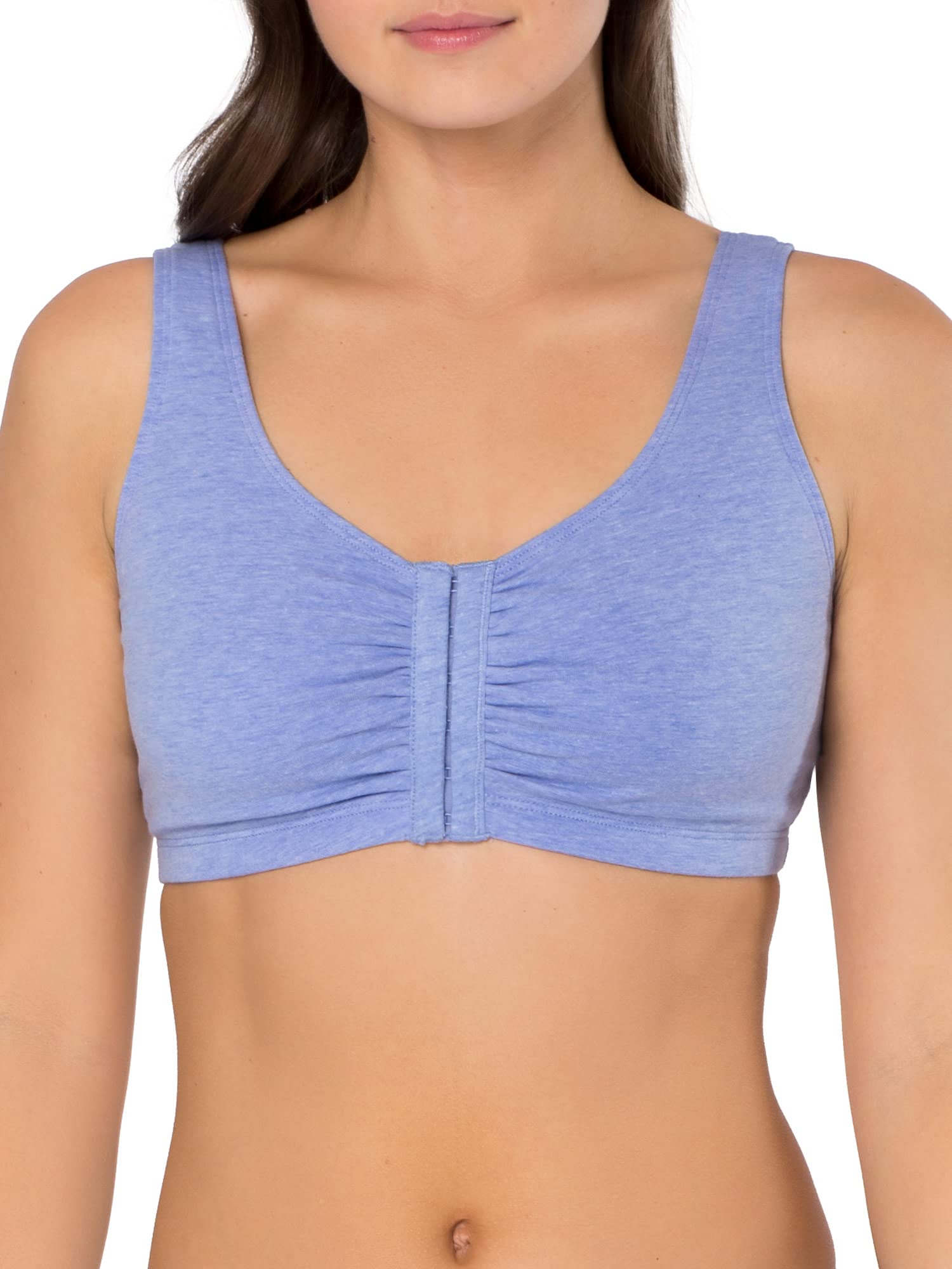 Fruit of the Loom Women's Front Closure Cotton Bra - Comfortable Wireless Support for Everyday Wear, Yoga & Lounge