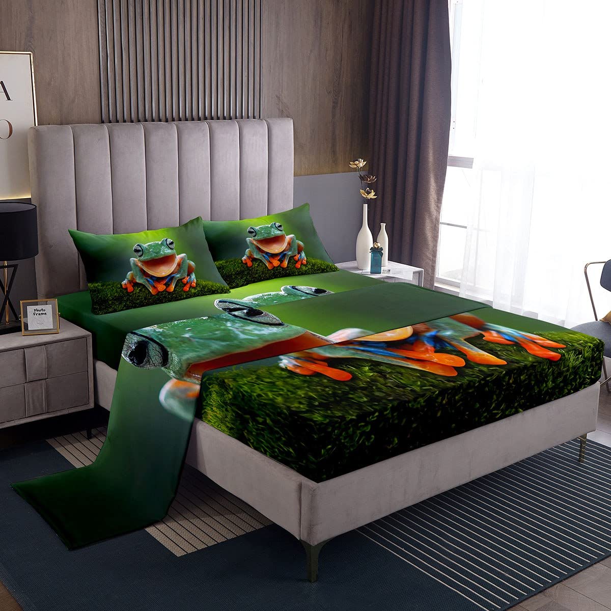 Kids Frog Bed Sheet Set - Super Soft Microfiber Green Tropical Frog Decor for Boys & Girls | Deep Pocket Fitted Sheet | Cute Wild Animal Bedding | Perfect for Kids' Bedroom, Nursery, or Playroom Decor