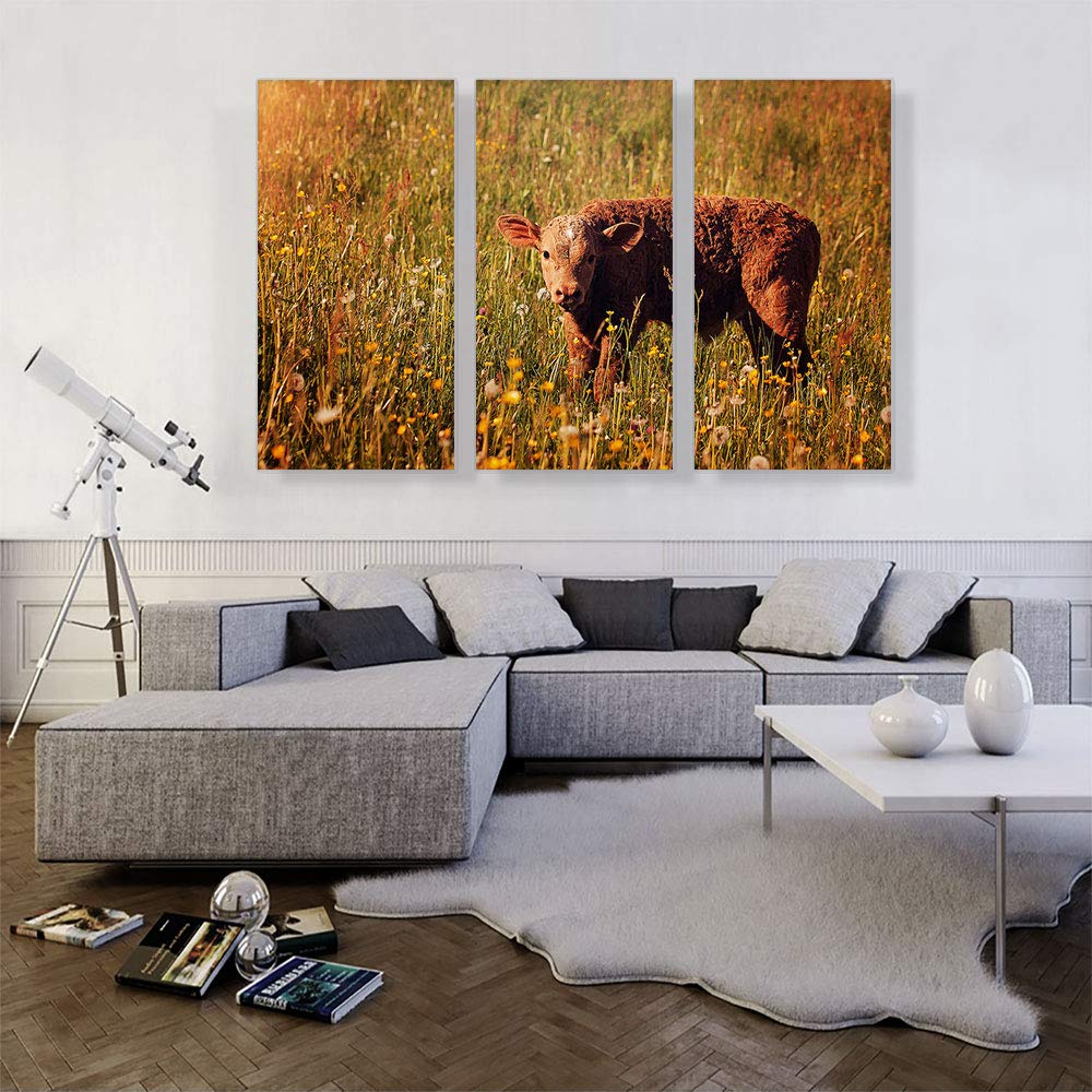 ARTCANVAS 3-Piece Calf in Field Landscape Canvas Wall Art - 60