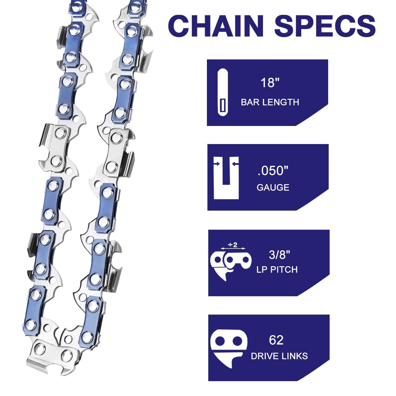 4 Pack 18 Inch Chainsaw Chain 3/8
