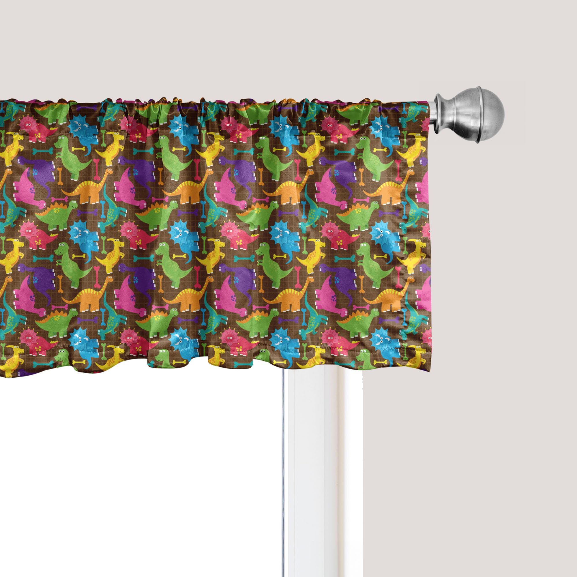 Ambesonne Tyrannosaurus Dinosaur Window Valance - Video Game Style Digital Print Wild Dino Boys Room Decor - Kitchen & Bedroom Curtain Valance with Rod Pocket - 54