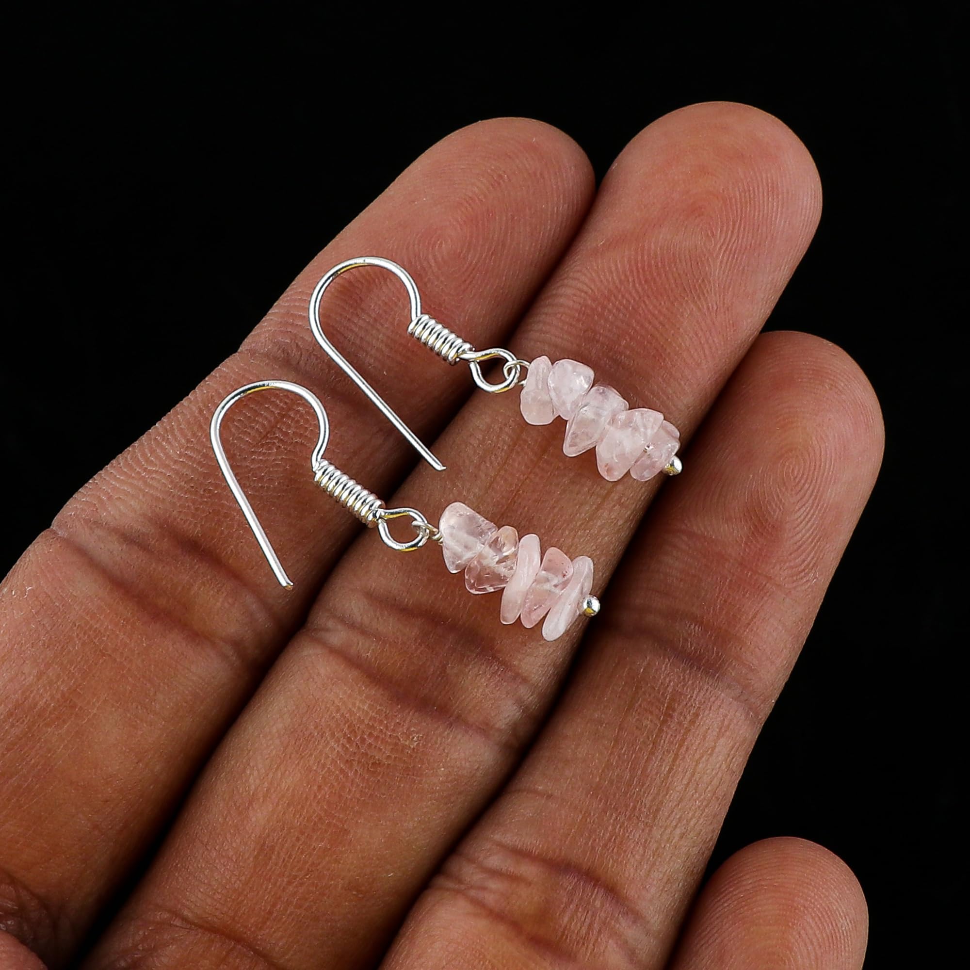 Rose Quartz Chips Earrings for Women - Natural Stone Dangle Earrings for Healing & Positive Energy - Perfect for Meditation, Yoga & Spiritual Gifts