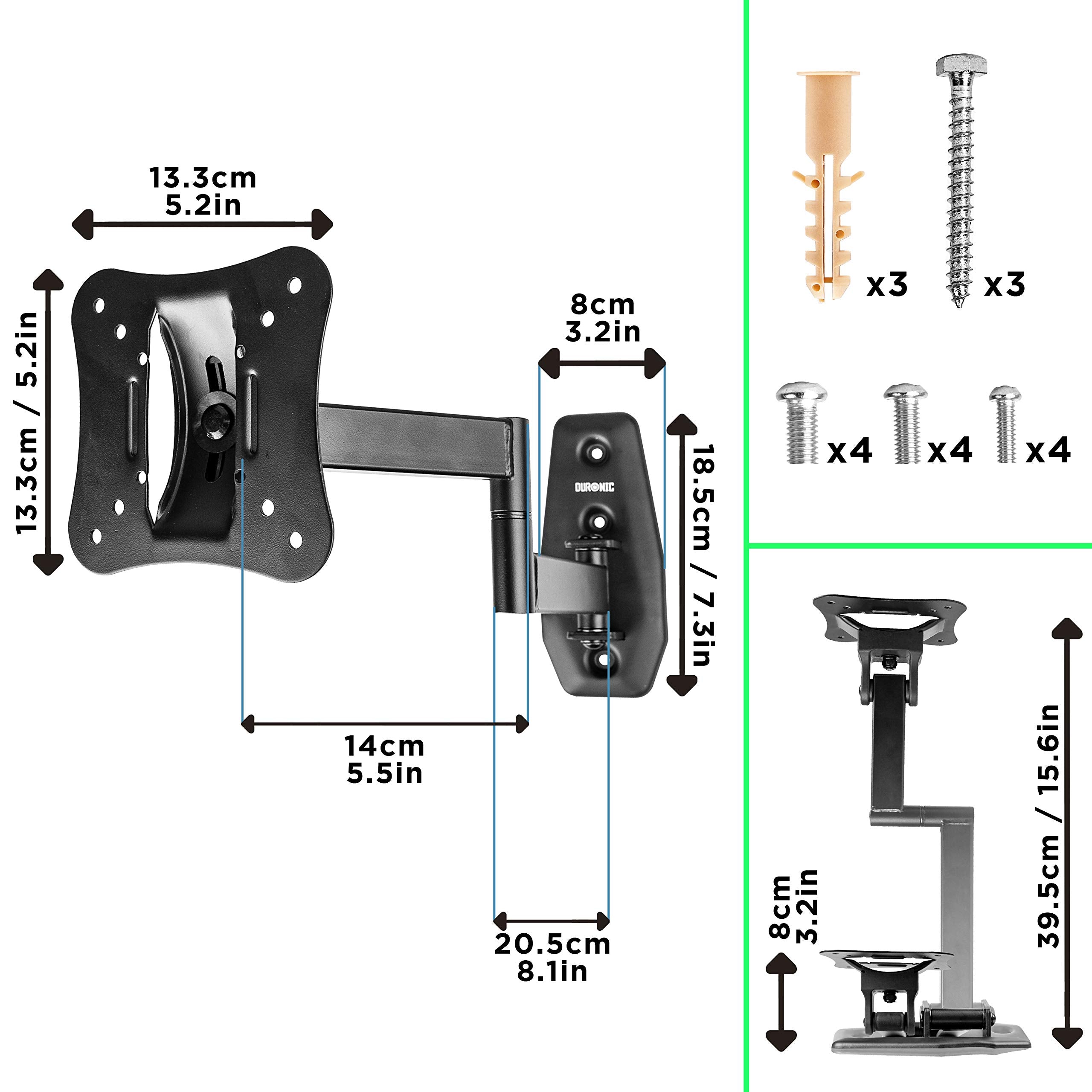 Duronic Heavy Duty TV Wall Mount Bracket for 13-30 Inch TVs | Universal VESA 100 | Tilt Swivel Cantilever Design | Compatible with LCD, Plasma, LED, 3D, 4K, OLED, QLED TVs | Perfect for Living Room, Bedroom, or Office Setup