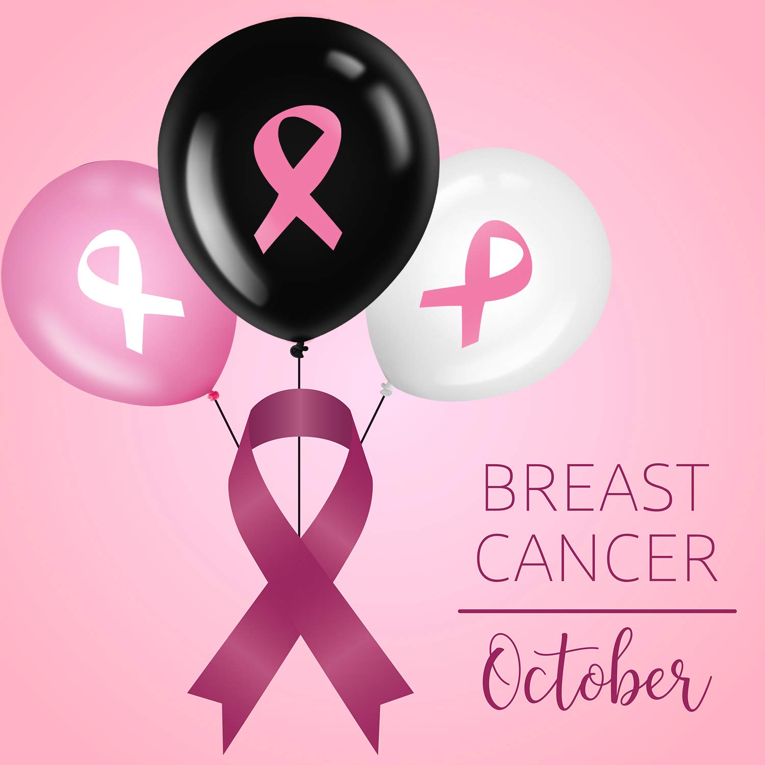 75-Piece Pink Ribbon Breast Cancer Awareness Balloons Set - 12 Inch Latex Balloons for Fundraising Events, Charity Parties, Survivor Celebrations & Awareness Campaigns (Pink, White, Black) - Perfect for Decorations, Memorials & Support Gatherings