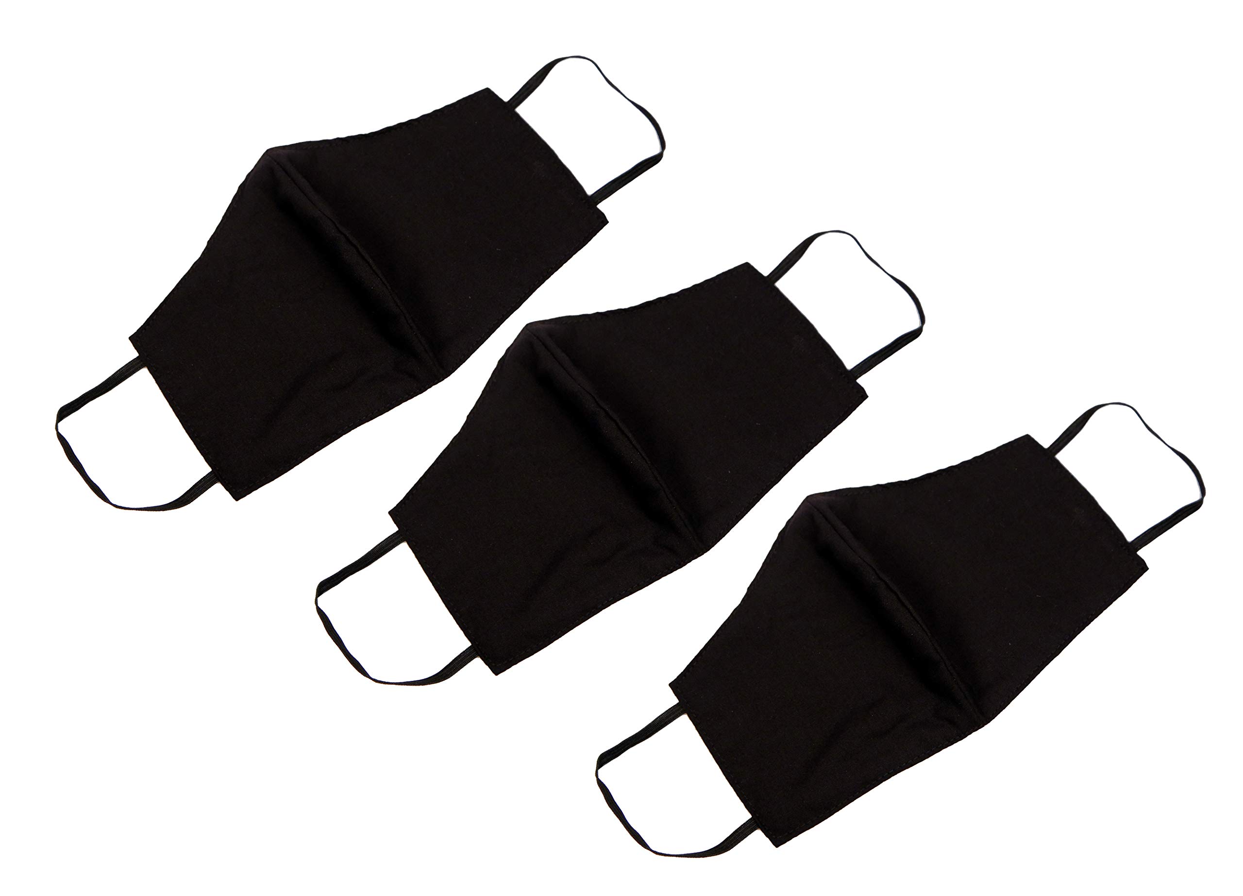 2-Ply Black Reusable Cotton Face Mask - Washable & Breathable Face Covering for Daily Use, Pack of 3 (One Size Fits All) - Perfect for Work, Travel & Outdoor Activities