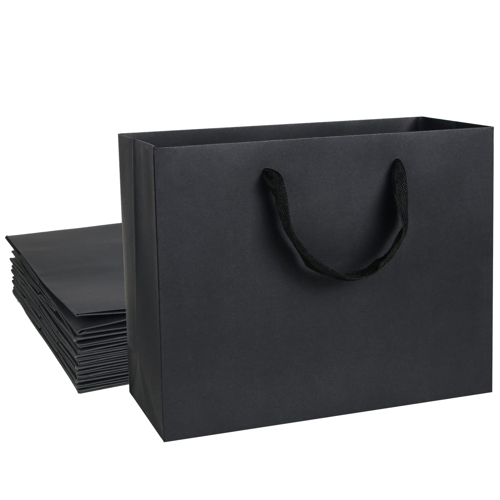 Aimyoo 10 Pack Black Paper Bags with Handles - Medium Gift Bags 10x8x4.25 Inch for Retail, Small Business, Shopping & Party Favors | Perfect for Merchandise Packaging, Birthday Gifts & Boutique Stores