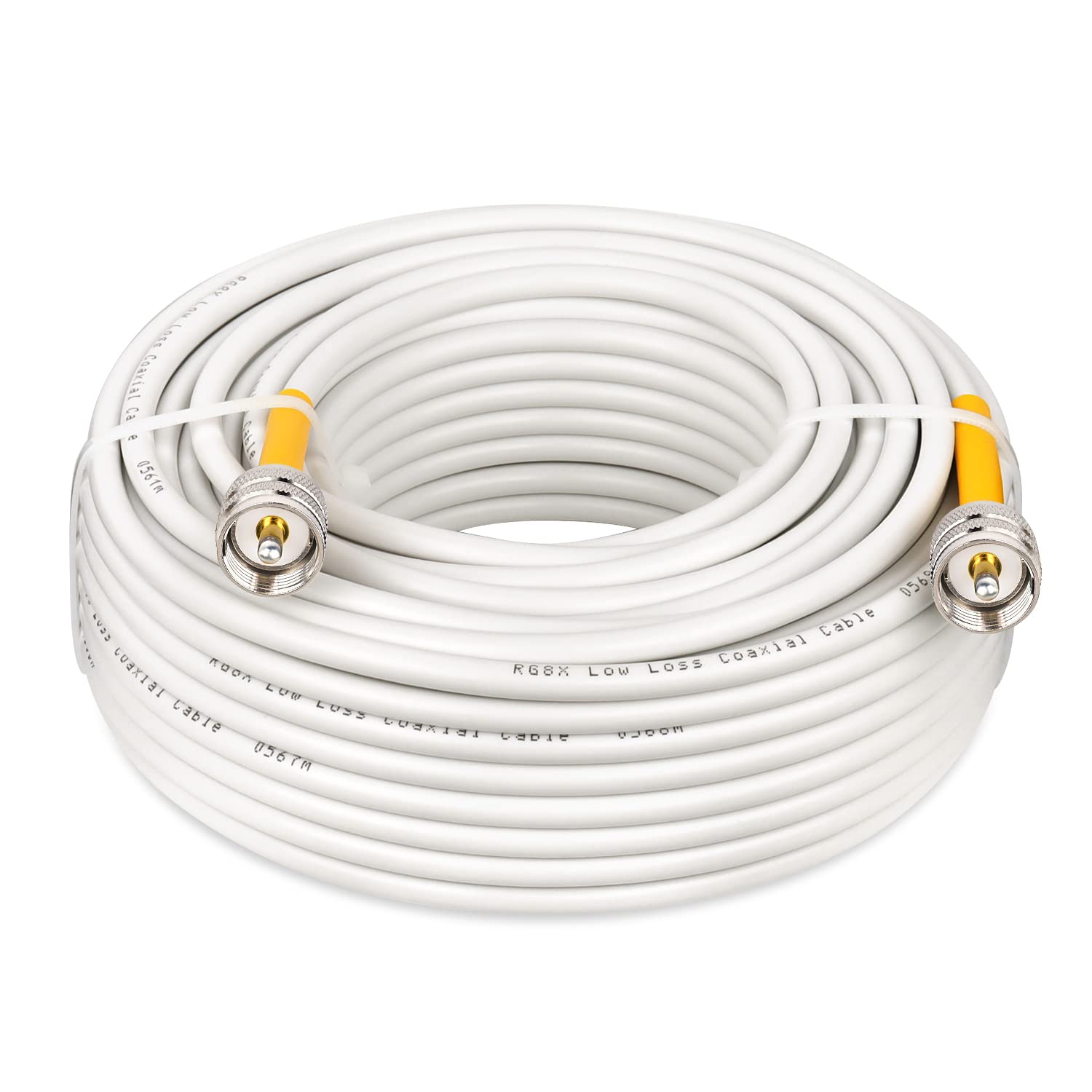 100ft RG8x Coaxial Cable PL259 Male to Male - White Marine Antenna Cable for CB Radio, HAM Radio, VHF Radio | Weatherproof PVC Jacket | Ideal for Boats, RVs & Outdoor Communications