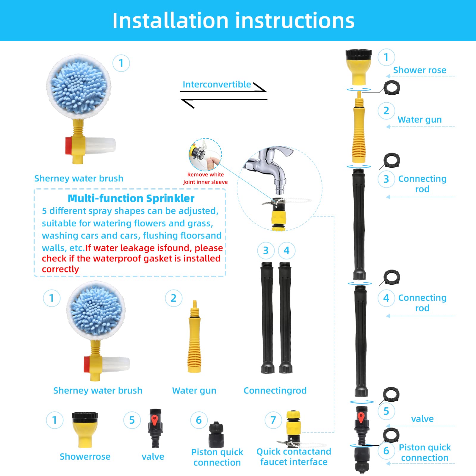 Rotating Car Wash Brush with Long Handle - Auto Foaming Car Wash Kit, Pressure Washer Gun & Hose Nozzle for Cars, Trucks, Pets, Yards & Gardens | Perfect for Home Car Washing, Driveway Cleaning & Pet Grooming