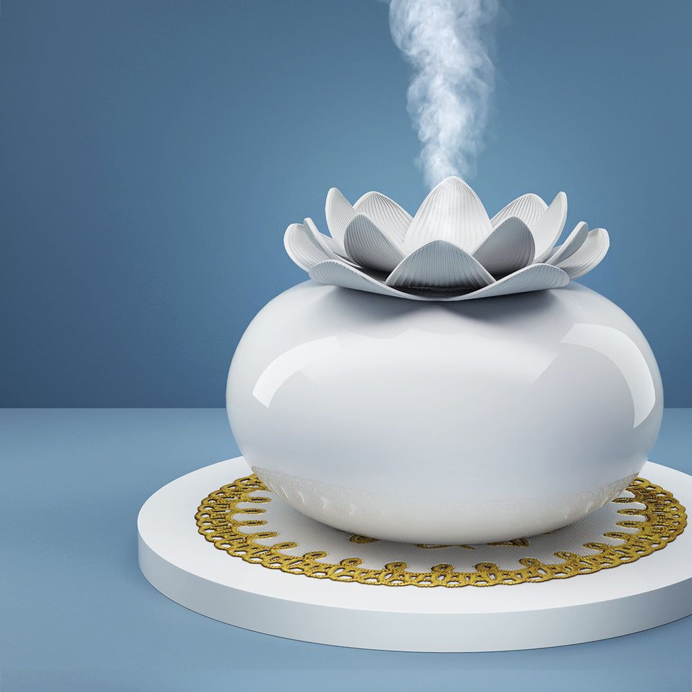 Devanti Ceramic Aromatherapy Diffuser with Essential Oils - Air Humidifier for Home, Office & Yoga Studio - Lotus Design for Relaxation & Stress Relief