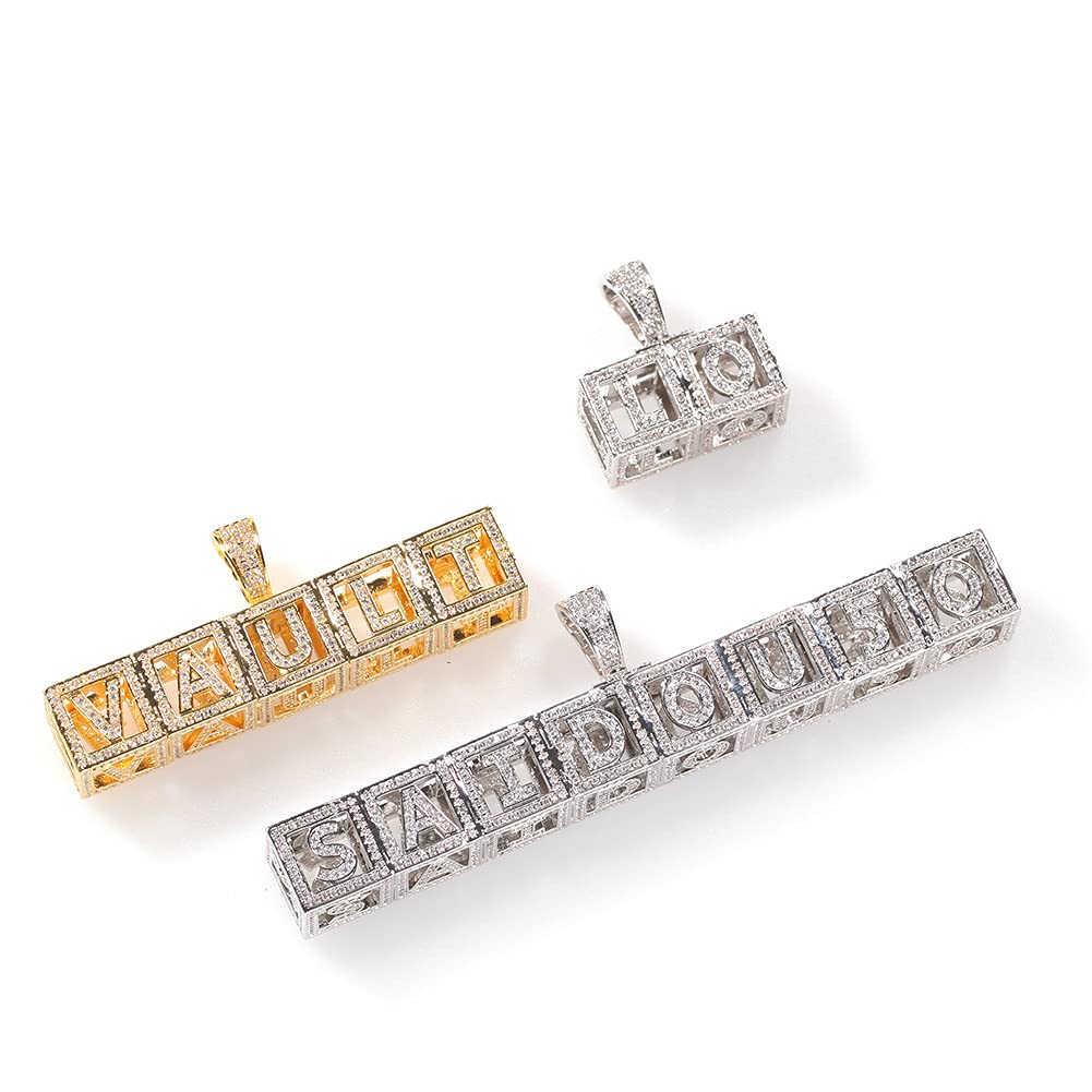 Custom Personalized Cube Dice Letter Pendant Necklace - Hip Hop Iced Out Simulated Diamond Name Chain for Men & Women | Gift for Birthday, Anniversary, Party & Streetwear Fashion