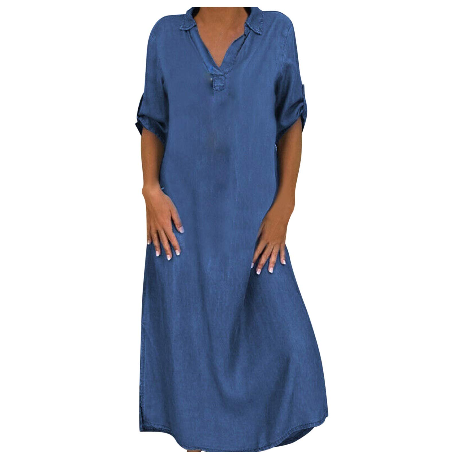 Plus Size Summer Beach Dresses for Women - Casual Short Sleeve Sun Dress with Crew Neck & Pockets - Loose Flowy Cover Up for Beach Vacation, Pool Party & Outdoor Activities