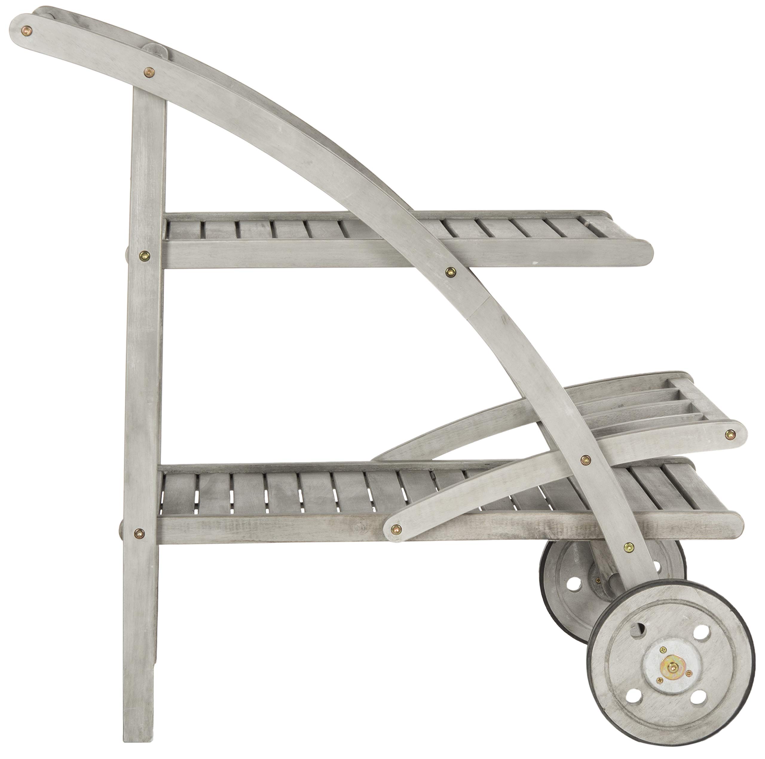 SAFAVIEH Outdoor Collection Lodi Tea Cart - Grey Wash Finish | Rustic Wooden Serving Cart with Wheels | Perfect for Patio, Garden & Indoor Decor