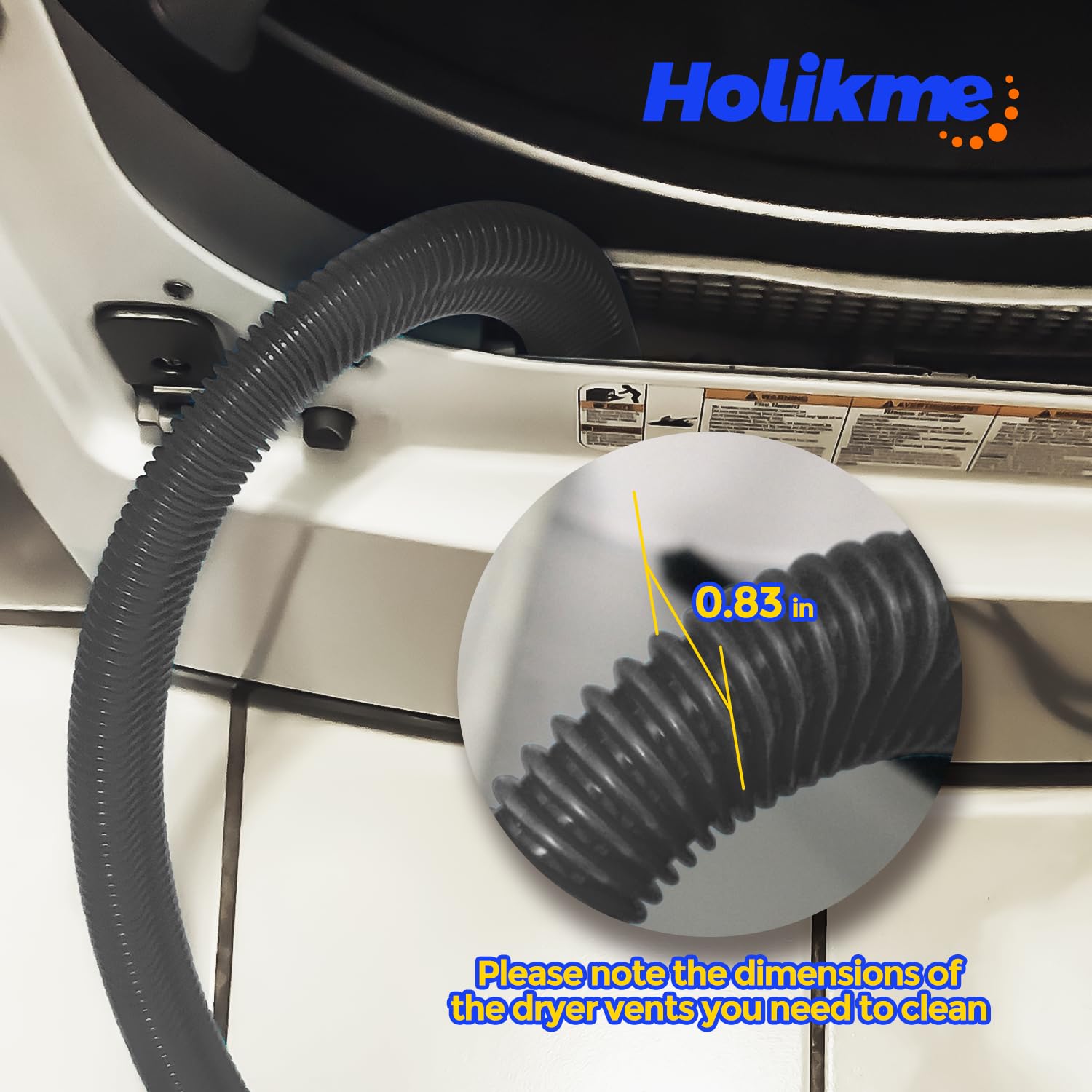 Holikme Upgraded 2-Piece Dryer Vent Cleaning Kit - Lint Remover Vacuum Attachment & Brush for Most Vacuum Cleaners - Efficient Lint Removal for Safer Dryer Performance - Perfect for Home Laundry, RV & Apartment Maintenance