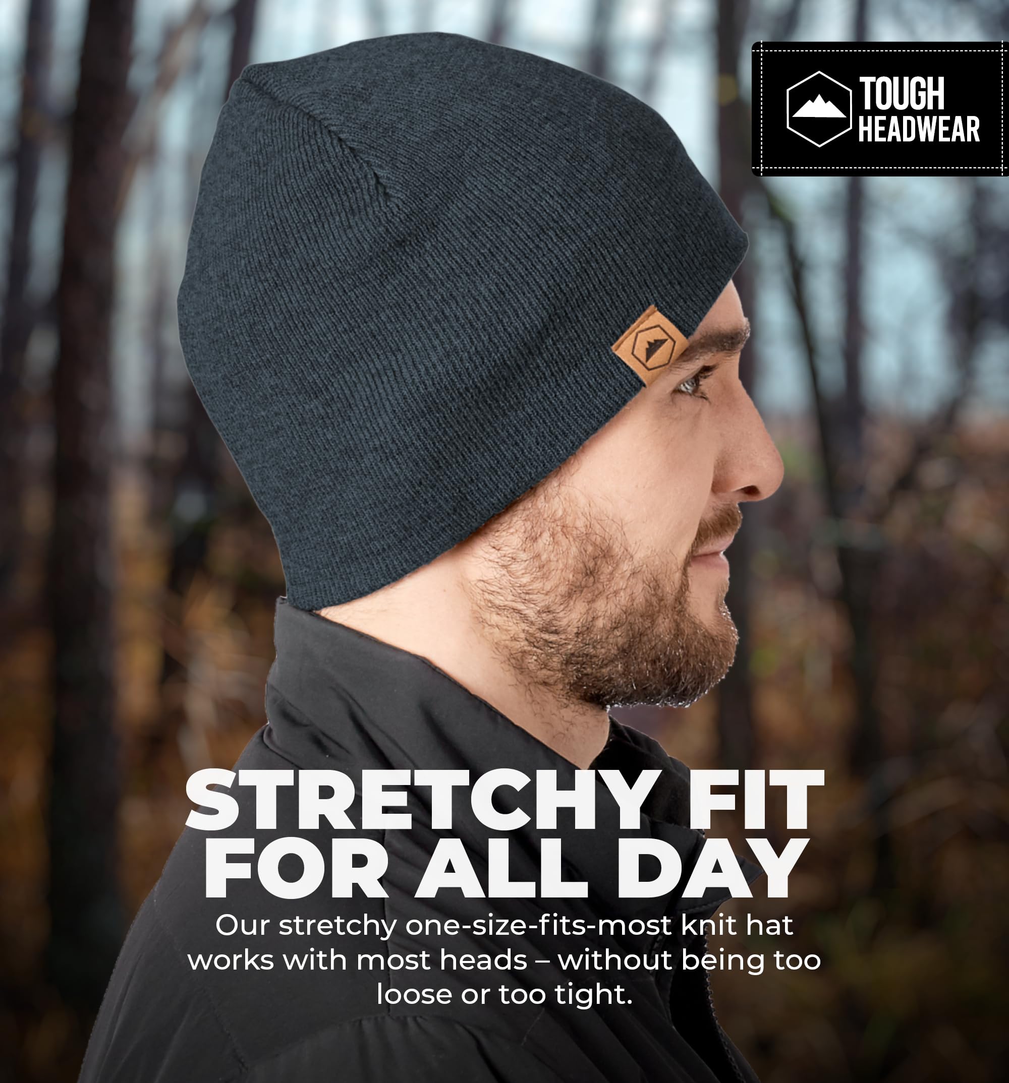 Tough Headwear Daily Knit Beanie - Warm Winter Hats for Men & Women - Cold Weather Knitted Caps for Outdoor Activities, Skiing & Snowboarding