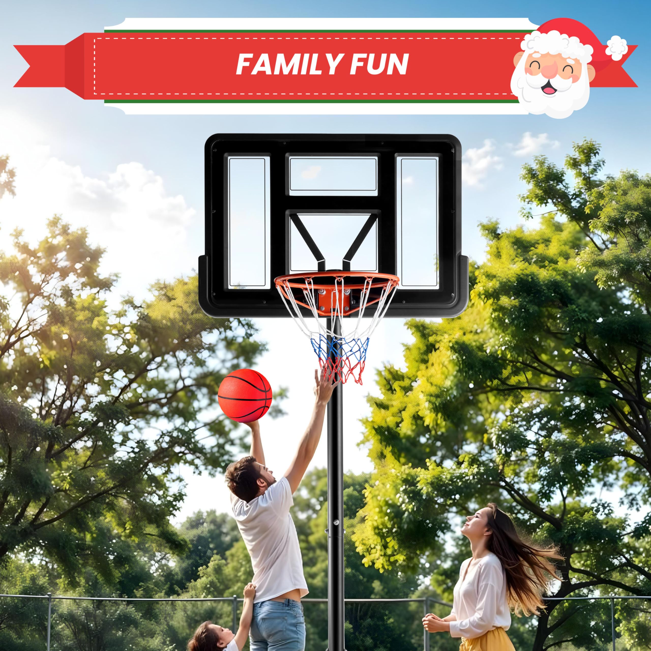 YSSOA 4.2-10Ft Adjustable Height Portable Basketball Hoop System with 44 Inch Shatterproof Backboard - Outdoor/Indoor Basketball Goal for Driveway, Backyard, Court - Perfect Gift for Kids, Youth & Adults - Great for Home Practice, School PE, and Family Fun Activities