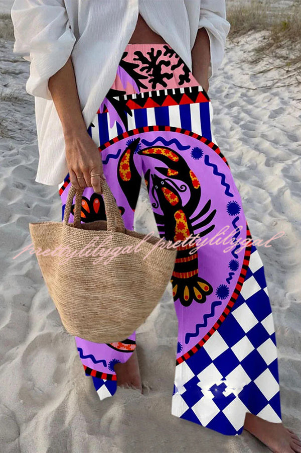 Stylish Marine Print Elastic Waist Loose Pocket Pants for Women - Comfortable Beachwear & Casual Summer Outfits