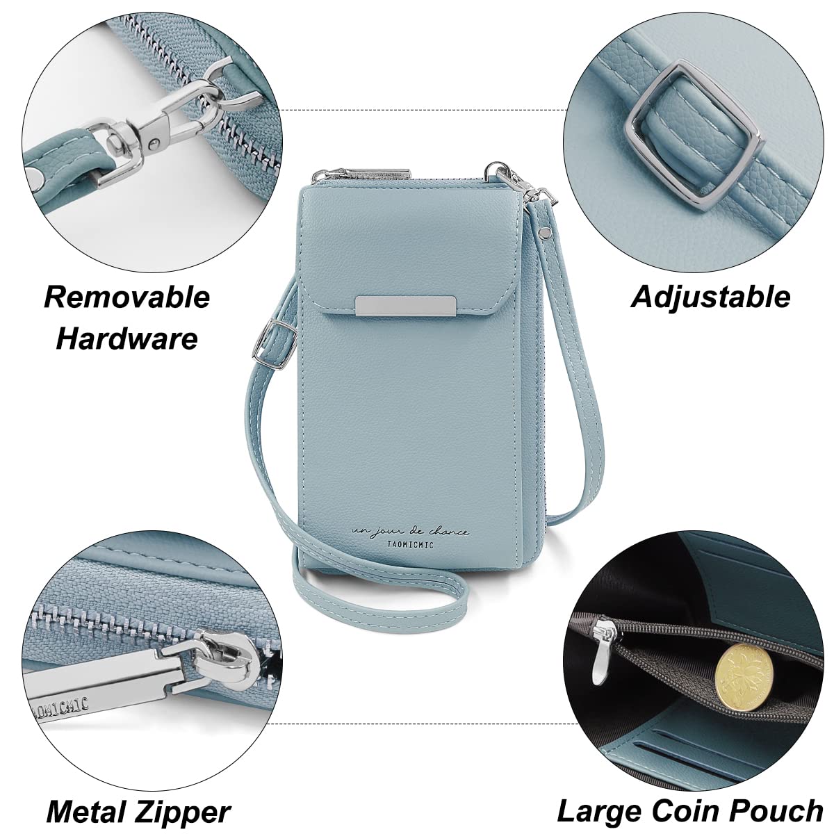 REETEE Women's PU Leather Crossbody Phone Bag with Credit Card Slots - Small Shoulder Purse Wallet for iPhone & Android Phones Under 6.5 Inch (Blue) | Perfect for Travel, Shopping & Everyday Use