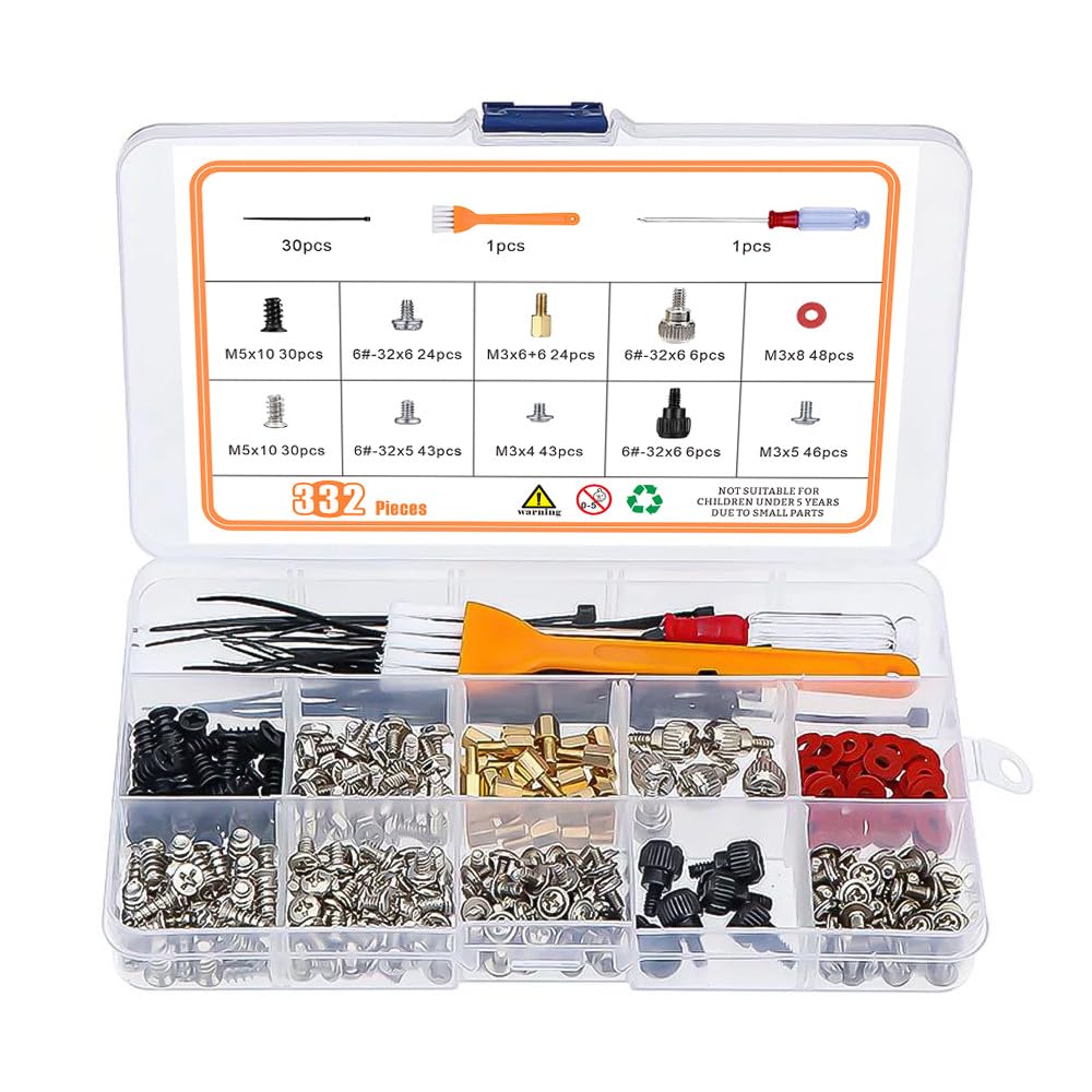 **Sarini 332-Piece Computer Case Screw Set - PC & Laptop Motherboard Screw Kit for Computer Maintenance & Repair - Perfect for DIY Builds, Upgrades, and Tech Repairs**