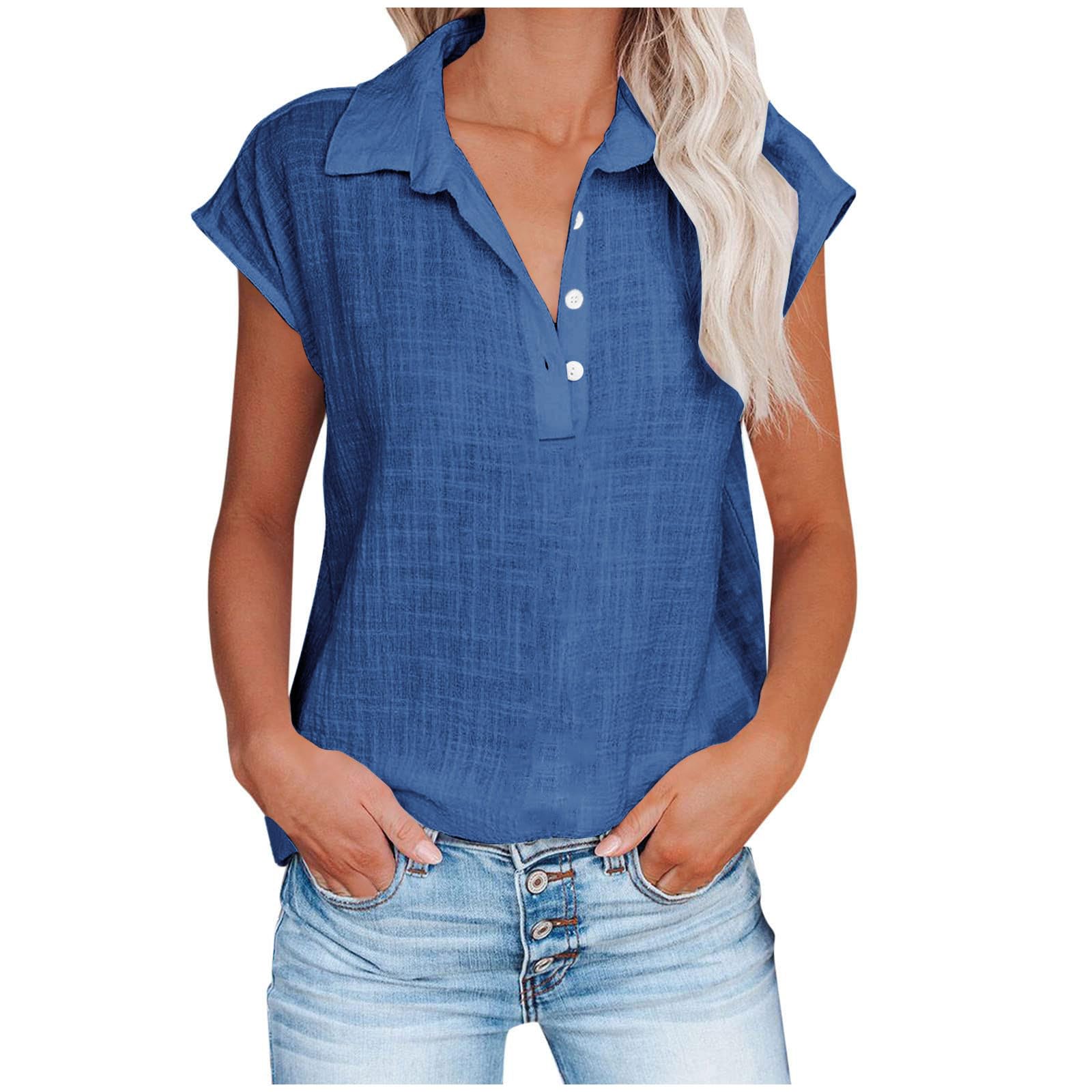 Women's Linen T-Shirts - Soft Cotton Linen Blend Short Sleeve V-Neck Henley Tops for Summer | Trendy Casual Wear for Beach, Vacation & Everyday Outfits
