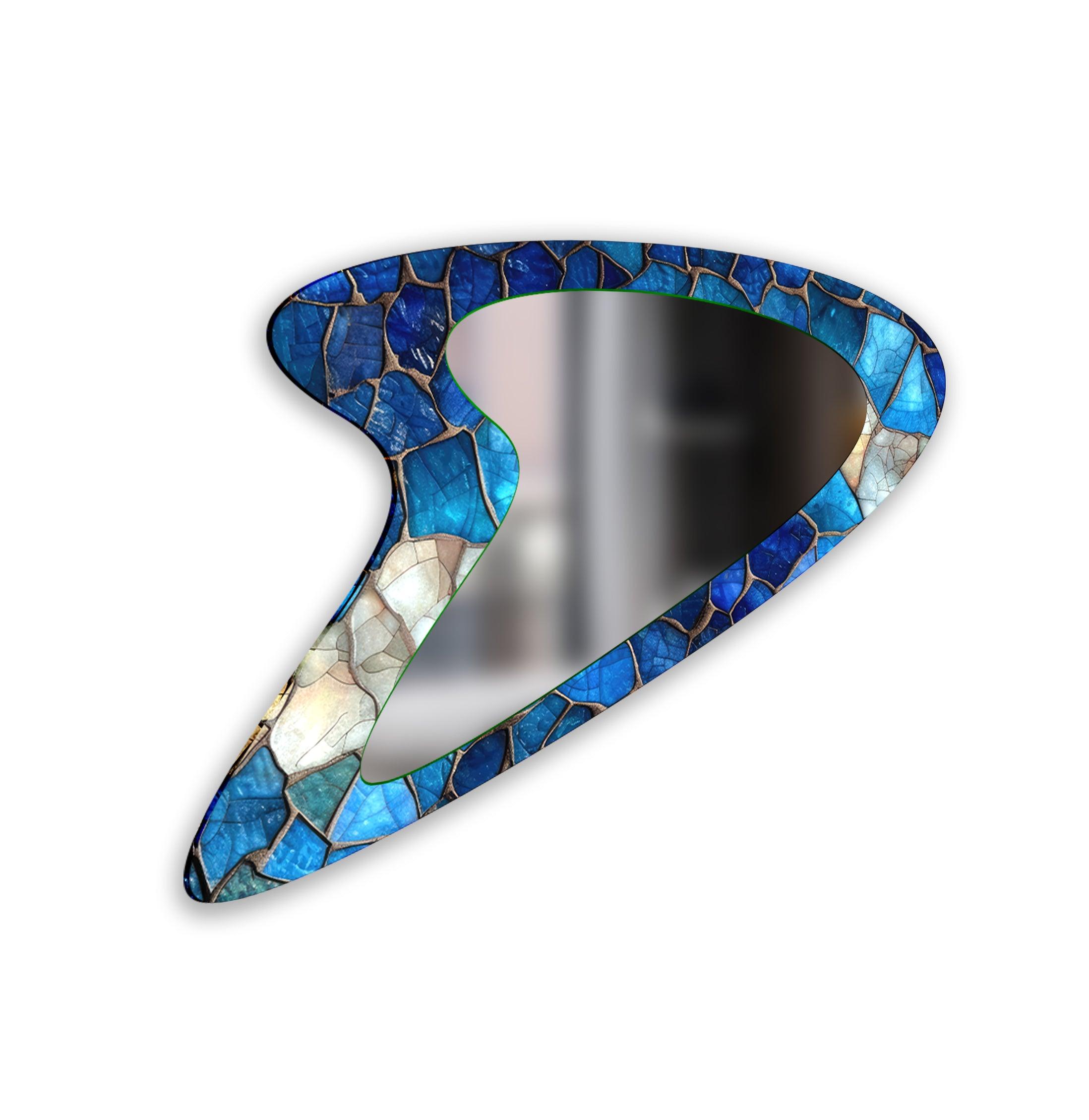 Blue Stained Modern Glass Wall Mirror - Elegant Home Decor for Living Room, Bedroom & Entryway - Perfect for Adding Style & Depth to Any Space