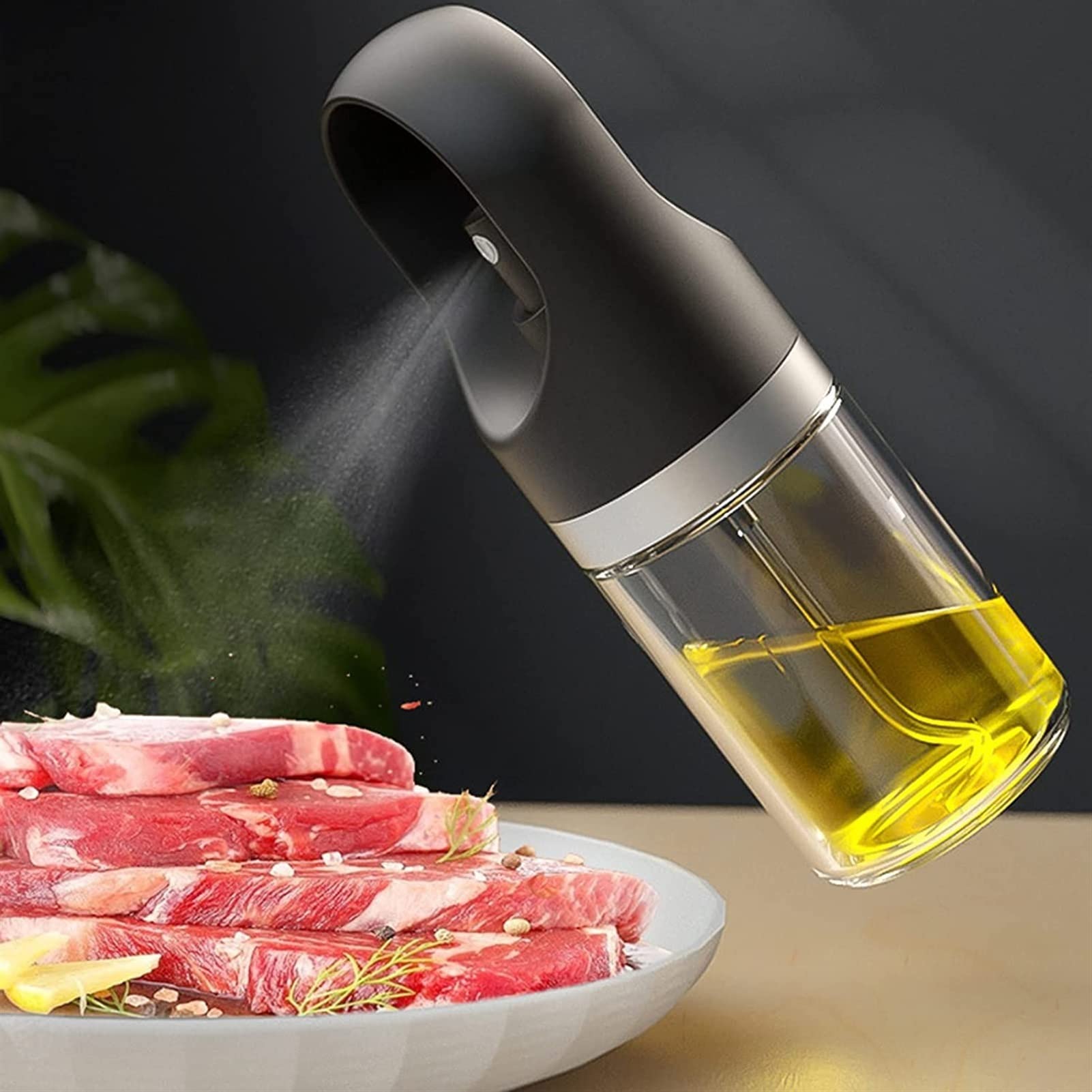 Glass Olive Oil Sprayer Bottle - Hand Press Oil Dispenser for Cooking, BBQ, Salad & Baking | Transparent Vinegar Spray Bottle | Kitchen Gadgets & Tools for Healthy Cooking