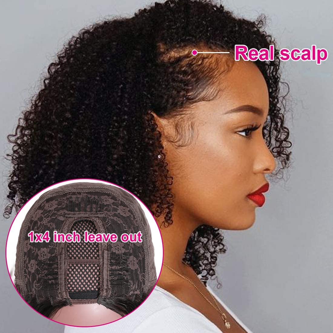 Nadula 10A Kinky Curly U Part Human Hair Wig - Brazilian Remy Hair Glueless Half Wig for Black Women | 150% Density 18inch Natural Color U-Shape Wigs with Minimal Leave Out | Perfect for Daily Wear, Parties & Protective Styles
