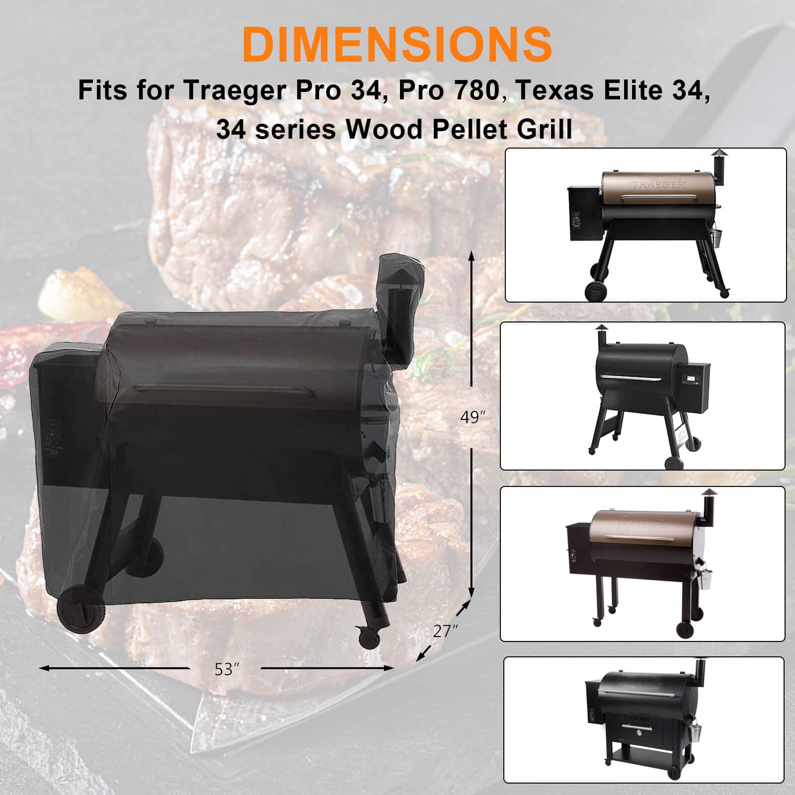 Waterproof Grill Cover for Traeger Pro 34, Pro 780, Texas Elite 34, Eastwood 34 & Z Grills 700/550/600/600D - Heavy Duty BBQ Smoker Cover with Anti-Fade Fabric - Perfect for Outdoor Cooking, Backyard Grilling & Patio Protection