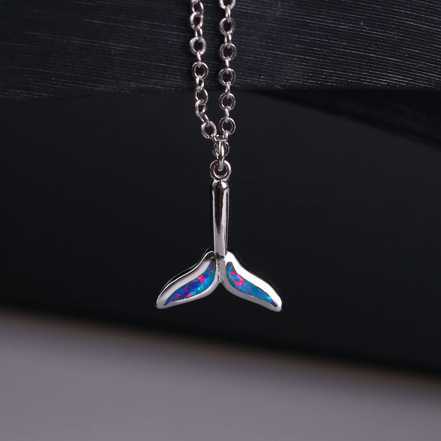 Elegant KELITCH Fishtail Choker Necklace with Created Opal Pendant - 16-18 Inch Adjustable Chain in Red | Perfect for Evening Parties, Date Nights & Special Occasions