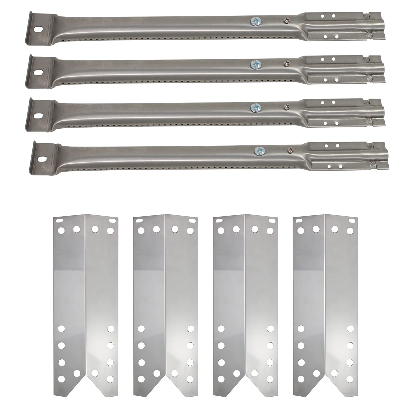 4-Pack Stainless Steel BBQ Gas Grill Tube Burners & Heat Shield Plates - Replacement Parts for Nexgrill 720-0670A - Compatible with Gas Grill Pipe Burners, Flame Tamers & Flavorizer Bars - Perfect for Backyard Grilling, Camping & Outdoor Cooking