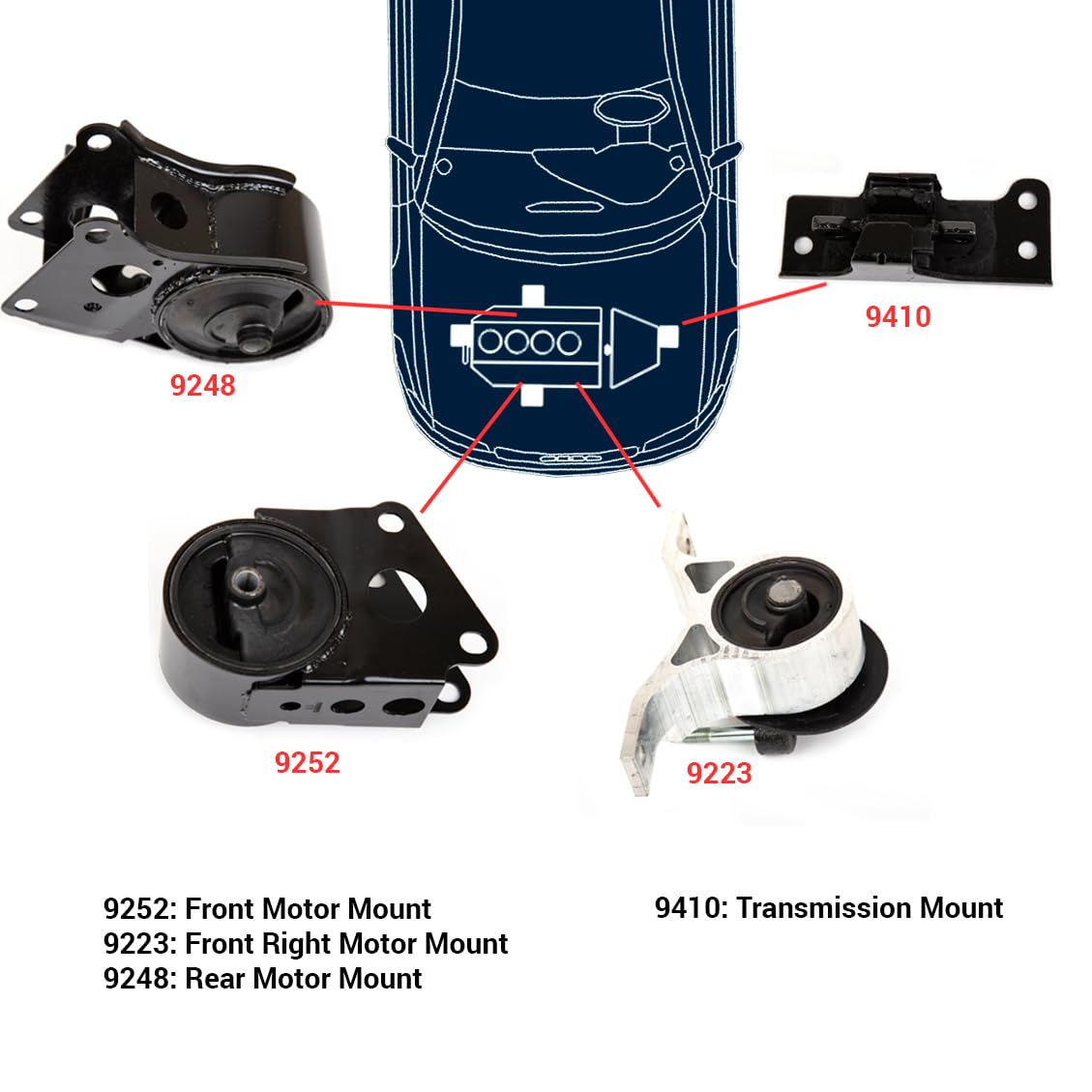 MA-9761293856 Engine Motor & Trans Mount Kit 4PCS - Compatible with 2004-2009 Nissan Altima 3.5L DOHC 24V - Vibration Dampening & Noise Reduction - Perfect for Engine Replacement & Performance Upgrades