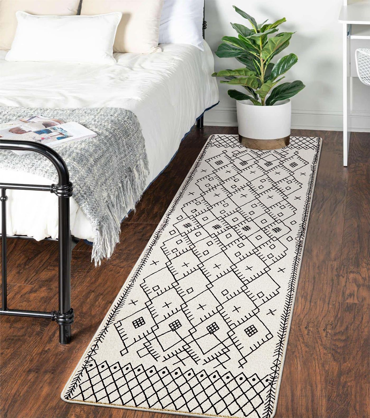 Uphome Boho Runner Rug 2' x 6' - Non-Slip Moroccan Geometric Farmhouse Throw Rug - Soft Machine Washable Floor Mat for Bathroom, Entryway, Bedroom, Living Room, Porch & Laundry Room - Perfect for Bohemian Home Decor & High Traffic Areas
