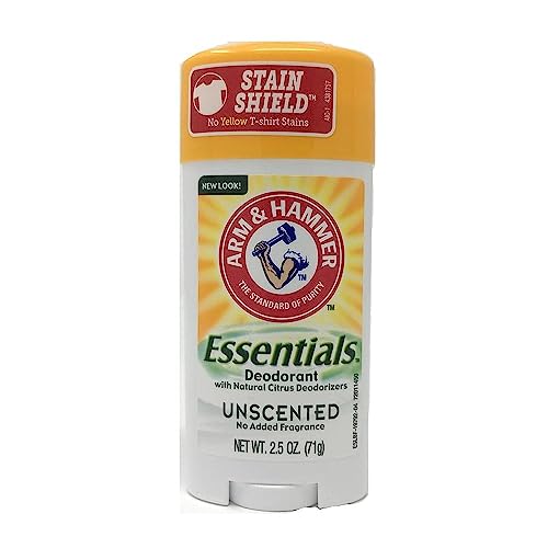 Arm & Hammer Essentials Unscented Natural Deodorant, 2.5 oz - Aluminum Free & Baking Soda Formula for Sensitive Skin - Fresh All Day Protection for Men & Women at Work, Gym or Daily Use