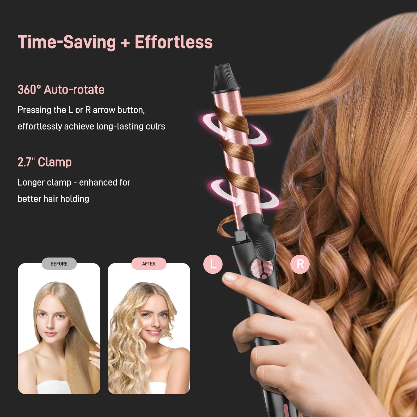 3-in-1 Rotating Curling Iron with Interchangeable Wands (3/4