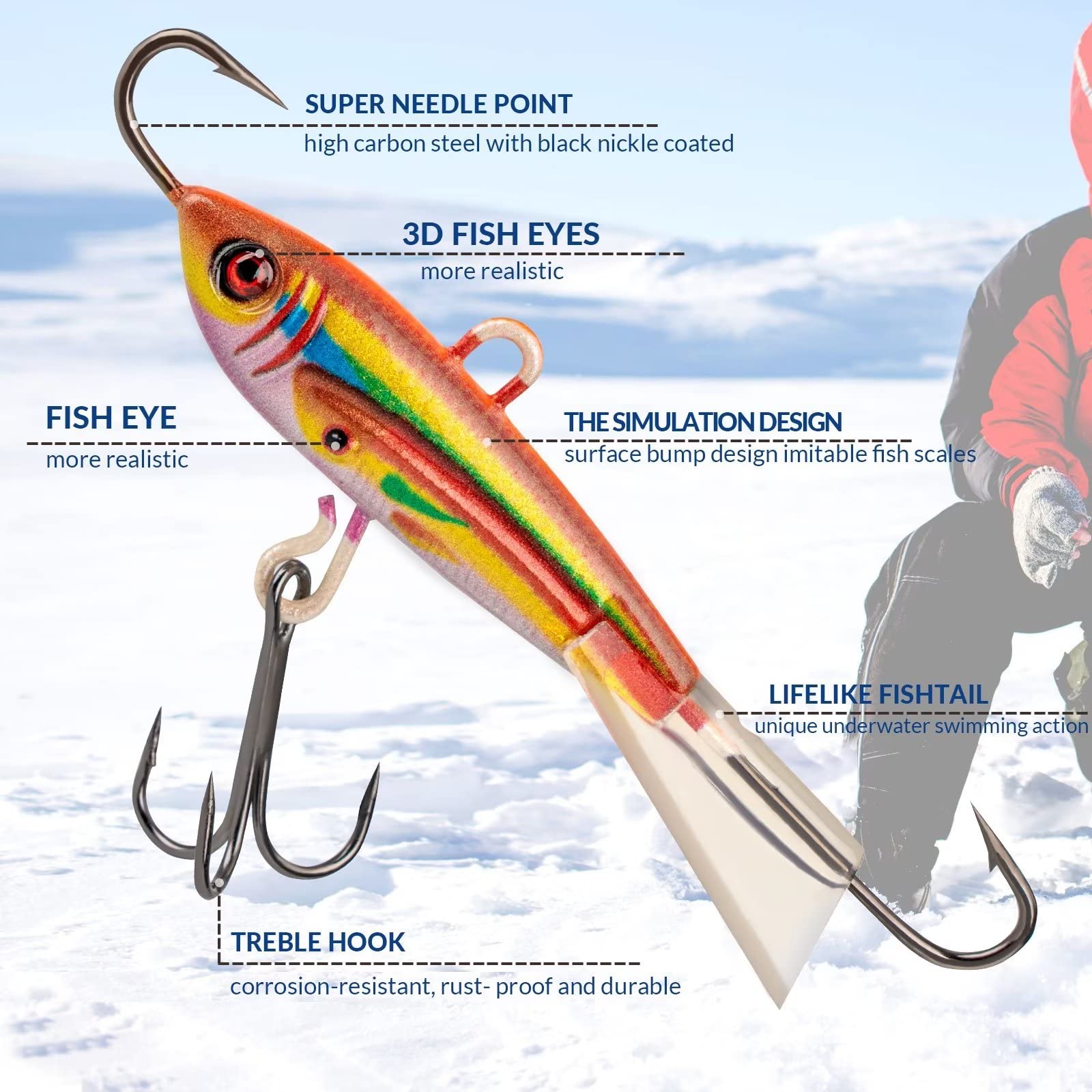 THKFISH Ice Fishing Jigs Kit - 4PCS/8PCS 10g(0.35oz) & 18g(0.63oz) Vertical Lures for Crappie, Panfish, Walleye, Bluegill - Winter Ice Fishing Gear for Freshwater Fishing | Perfect for Ice Anglers & Cold Weather Fishing Adventures