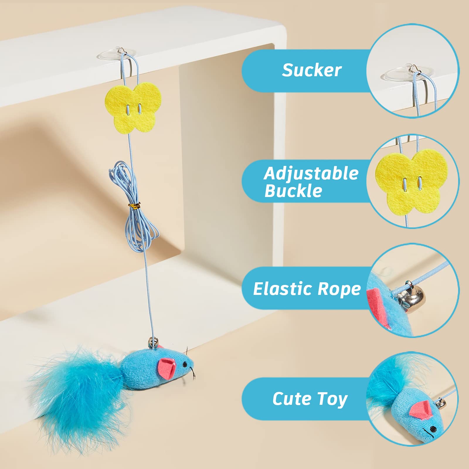 Sobirdos 4-Pack Retractable Cat Hanging Toys - Interactive Exercise Rope for Indoor Cats - Fun Door Bouncing & Jumping Play - Perfect for Playtime, Training & Keeping Cats Active